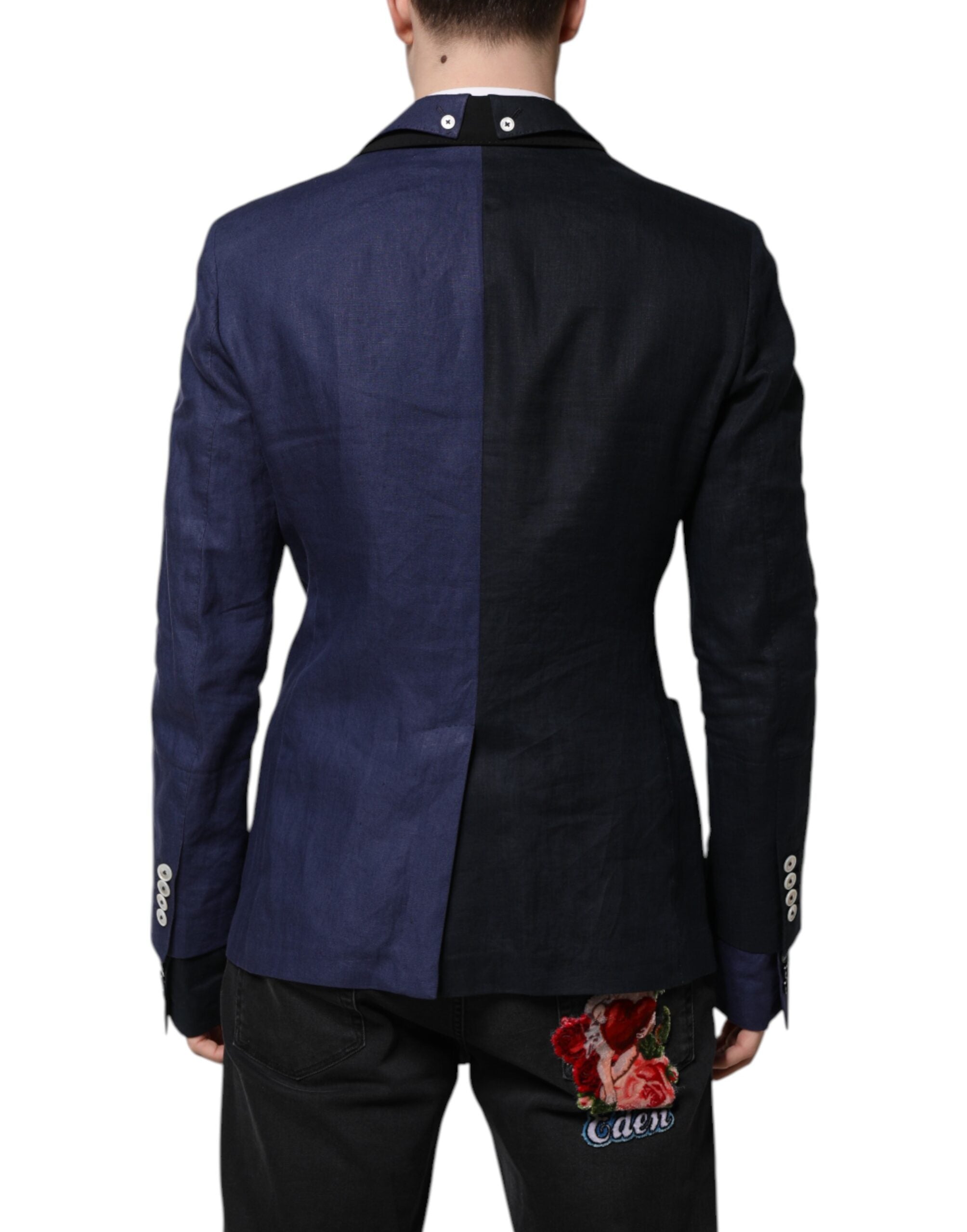 Navy Blue Double Breasted Suit Coat Blazer - ventzia
