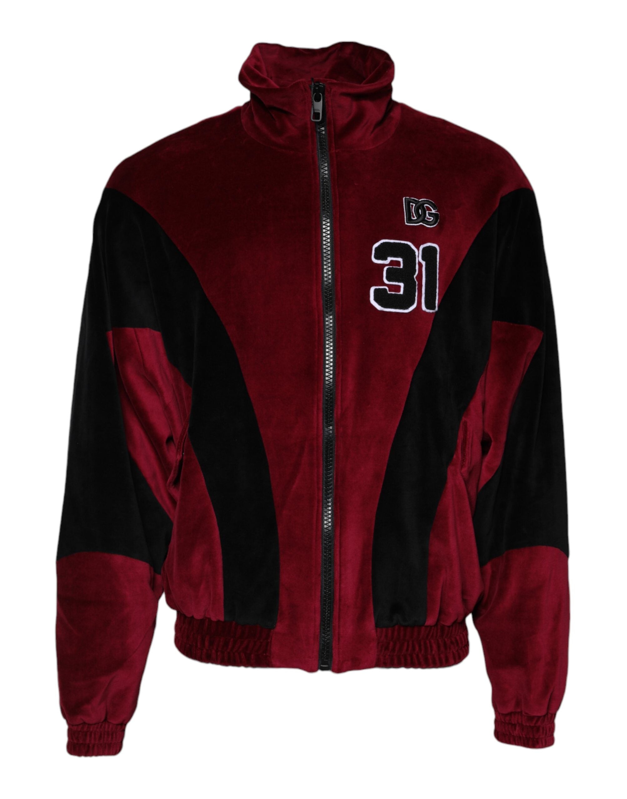Red Black Cotton Logo FullZip Bomber Jacket - ventzia