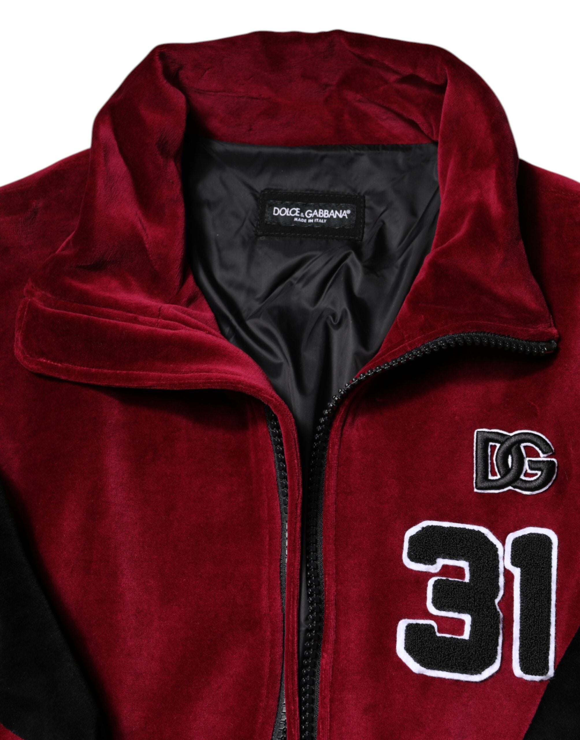 Red Black Cotton Logo FullZip Bomber Jacket - ventzia