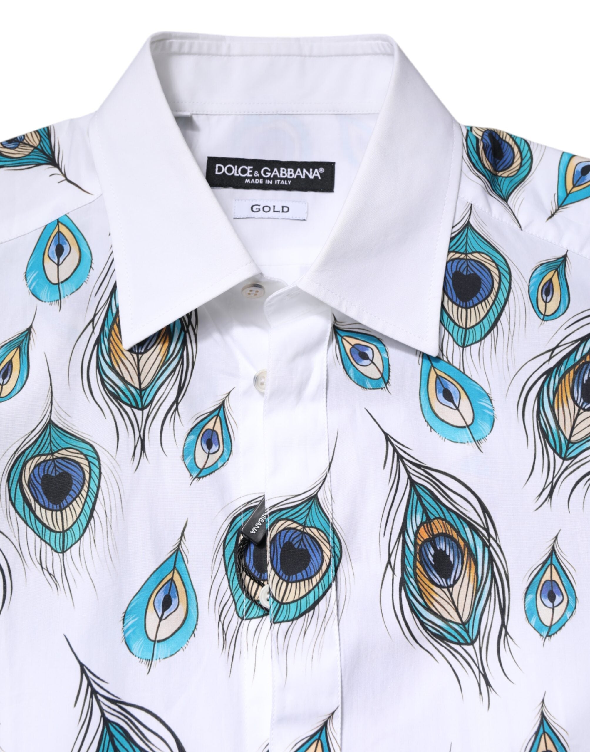 White Cotton Feather Print GOLD Dress Shirt - ventzia