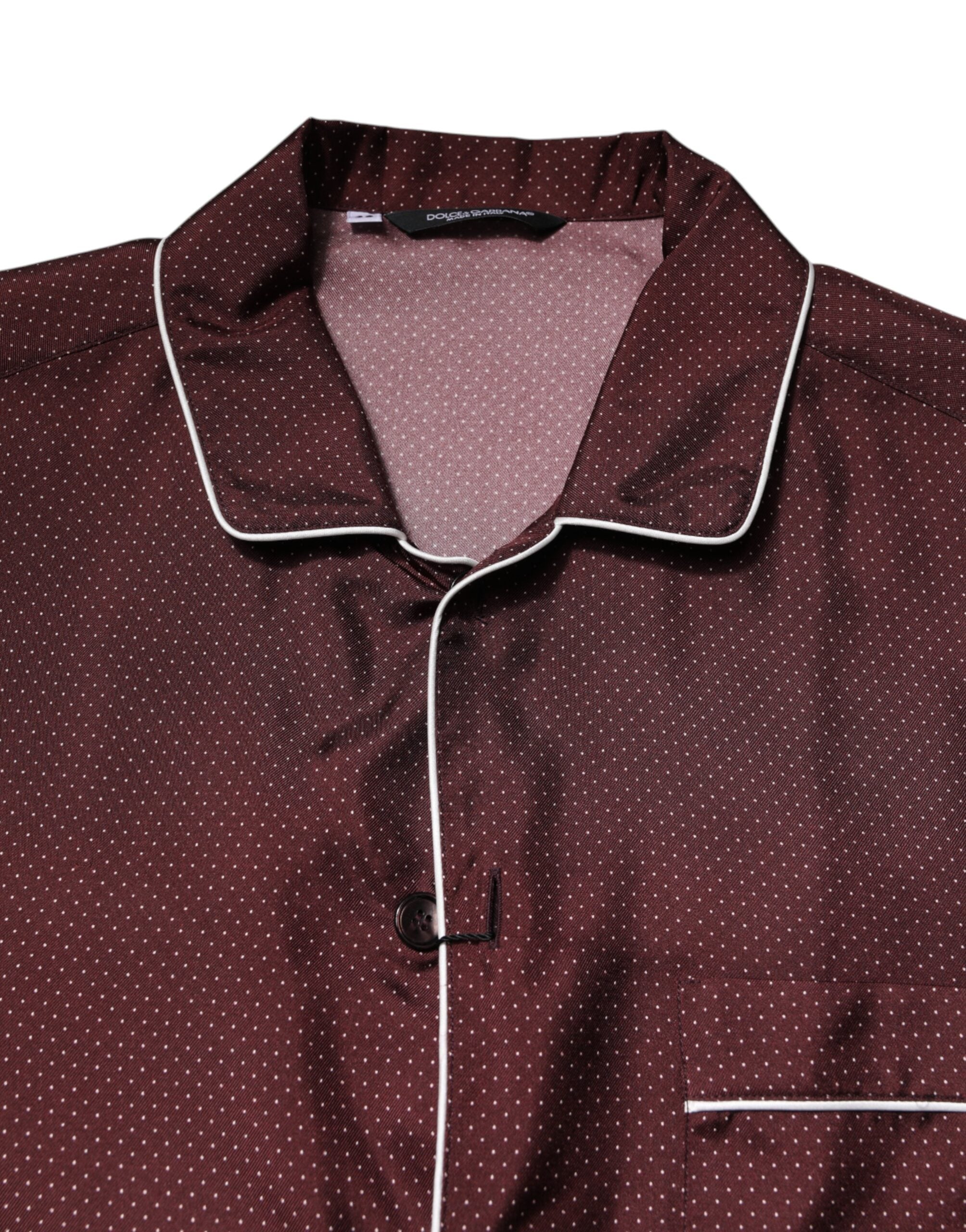 Burgundy Silk Dotted Long Sleeves Shirt - ventzia