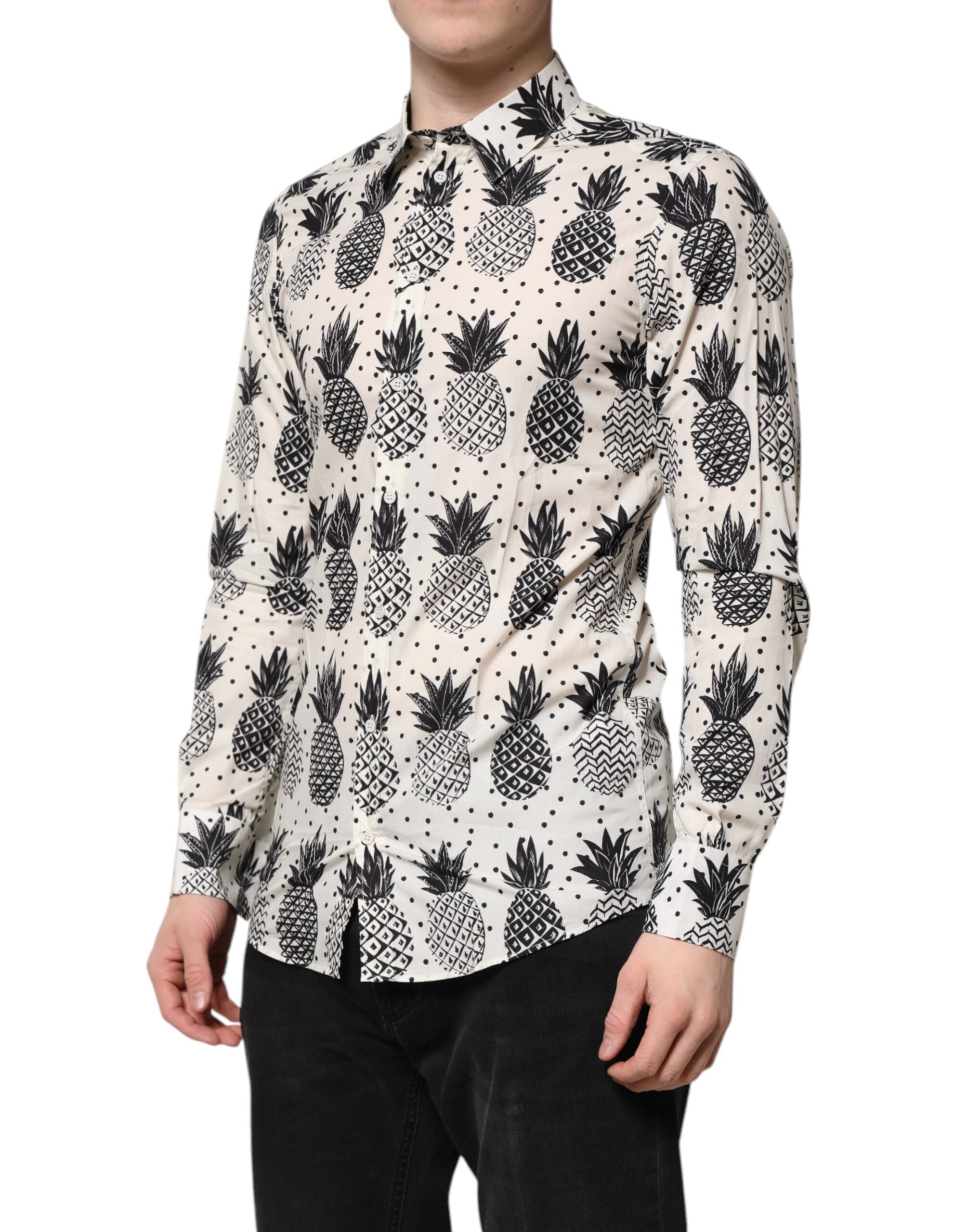 White Pineapple Print Long Sleeve GOLD Shirt - ventzia