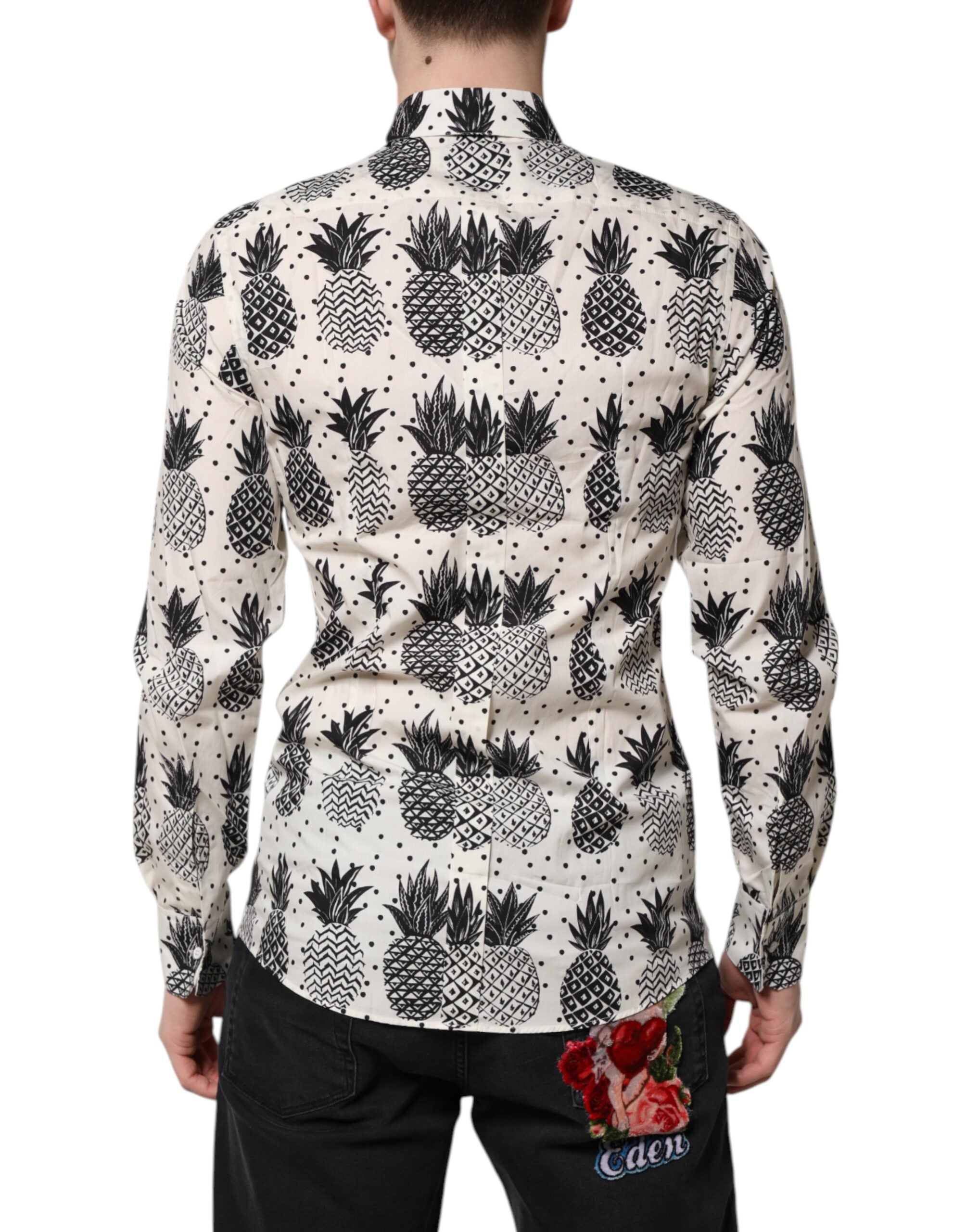 White Pineapple Print Long Sleeve GOLD Shirt - ventzia