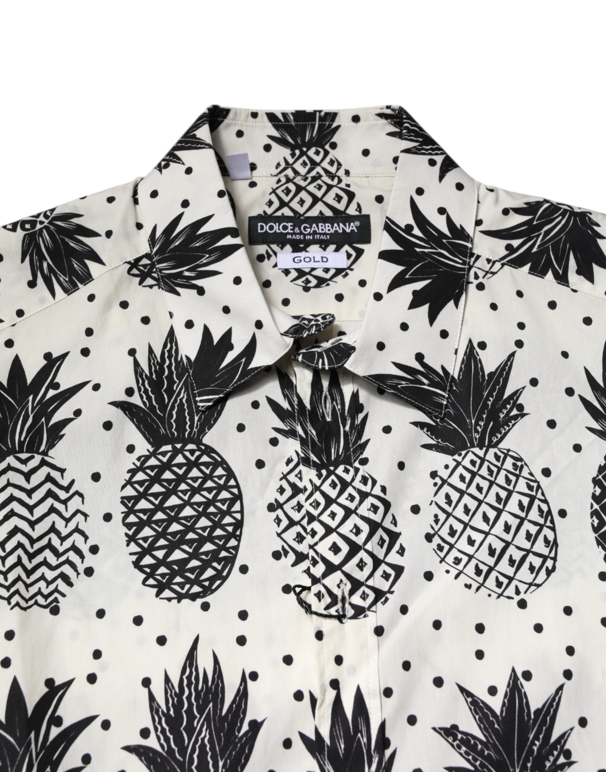 White Pineapple Print Long Sleeve GOLD Shirt - ventzia