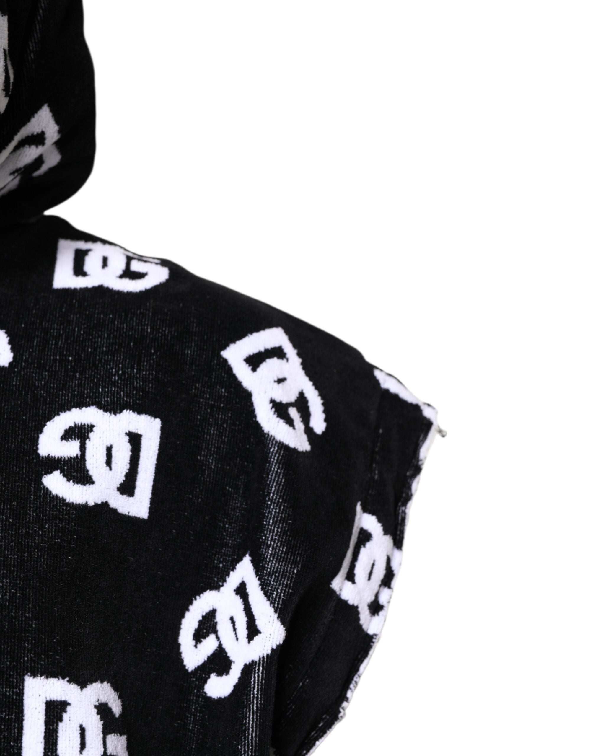 Black DG Cotton Hooded Sleeveless Sweater - ventzia