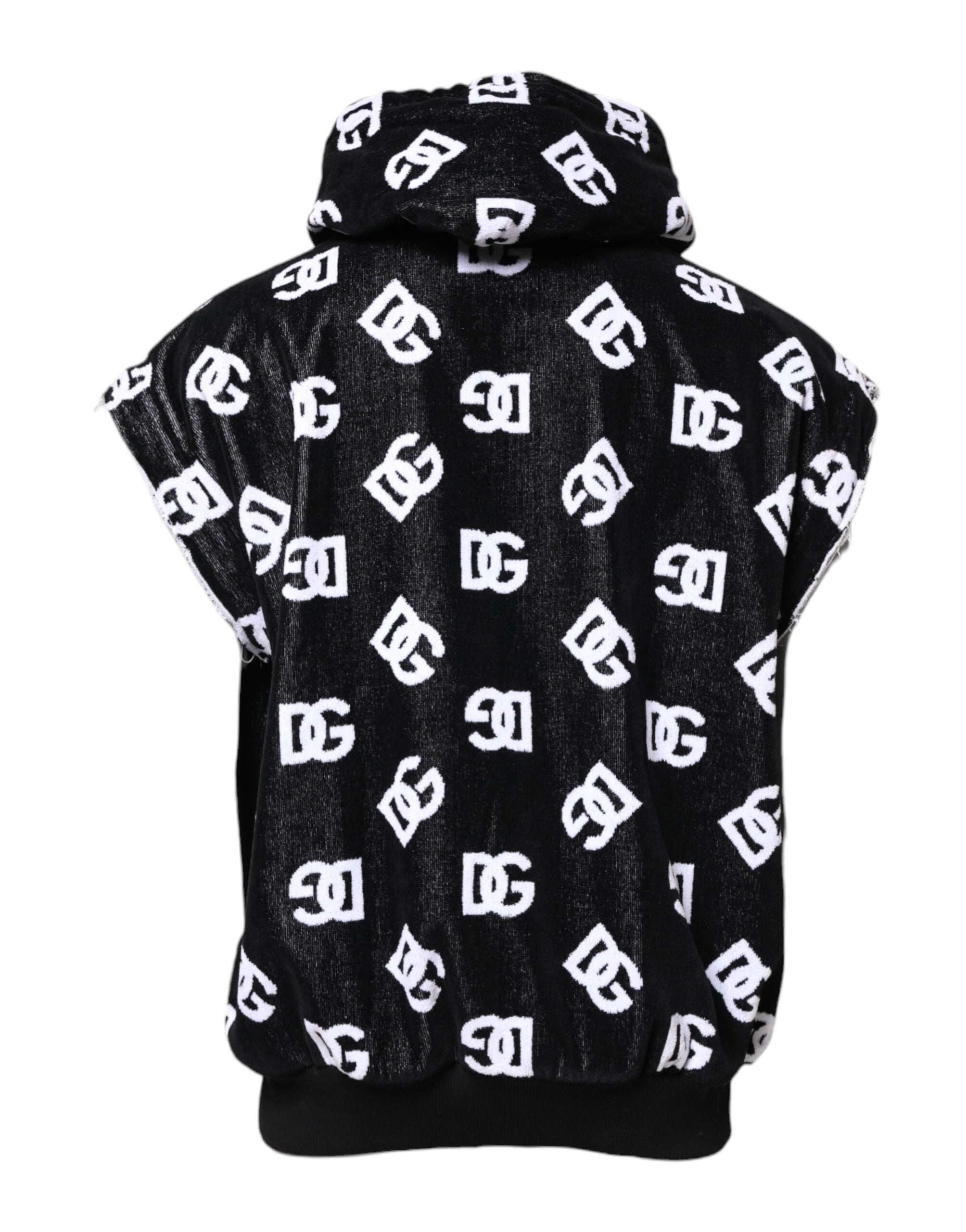 Black DG Cotton Hooded Sleeveless Sweater - ventzia