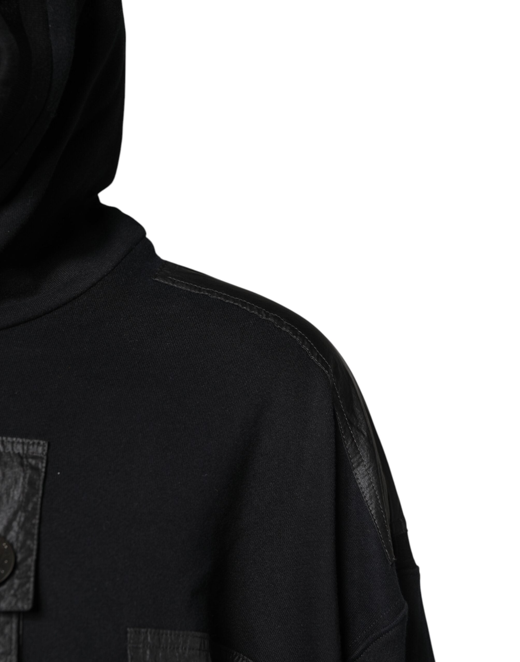 Black Cotton Hooded Sweatshirt Sweater - ventzia