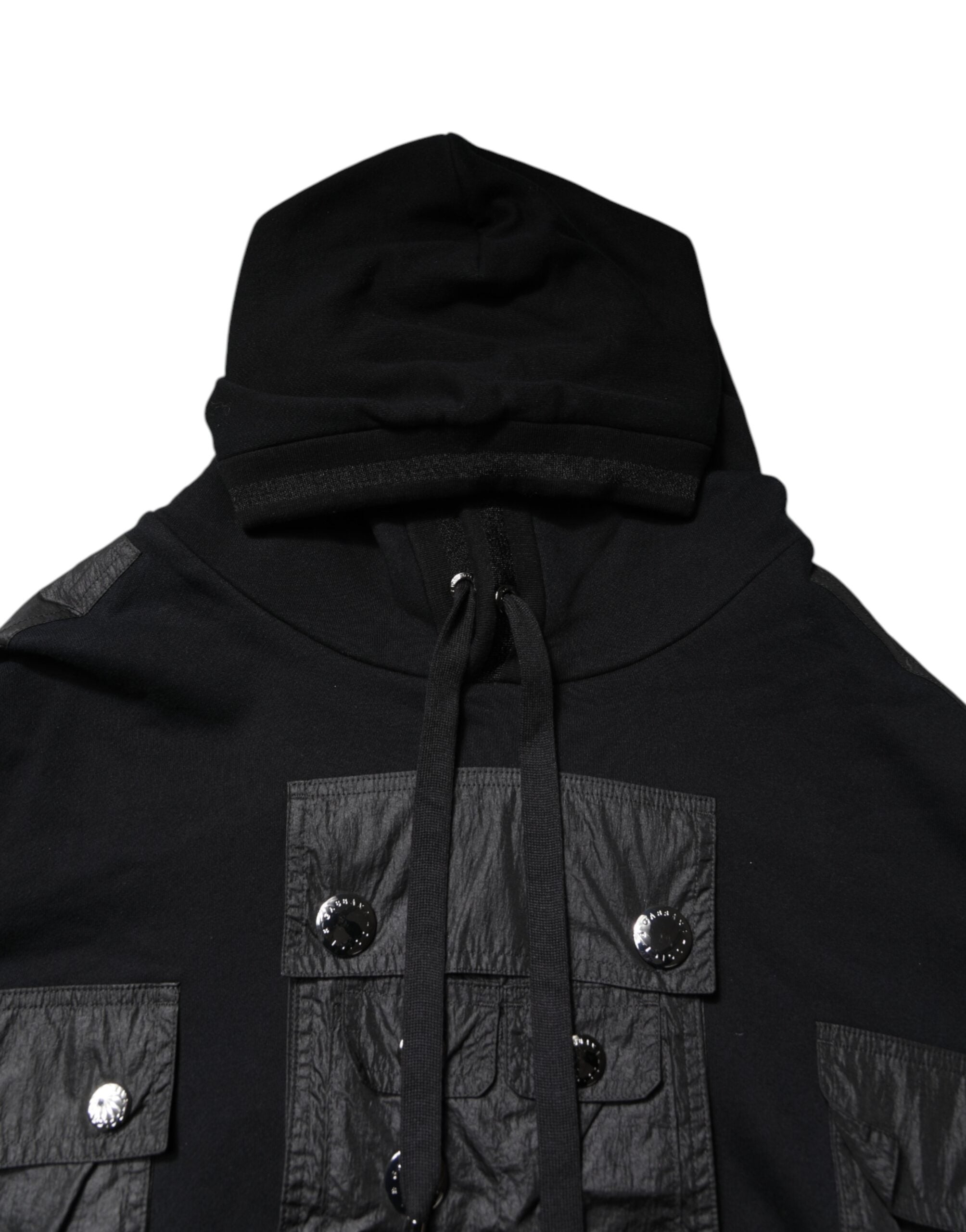 Black Cotton Hooded Sweatshirt Sweater - ventzia