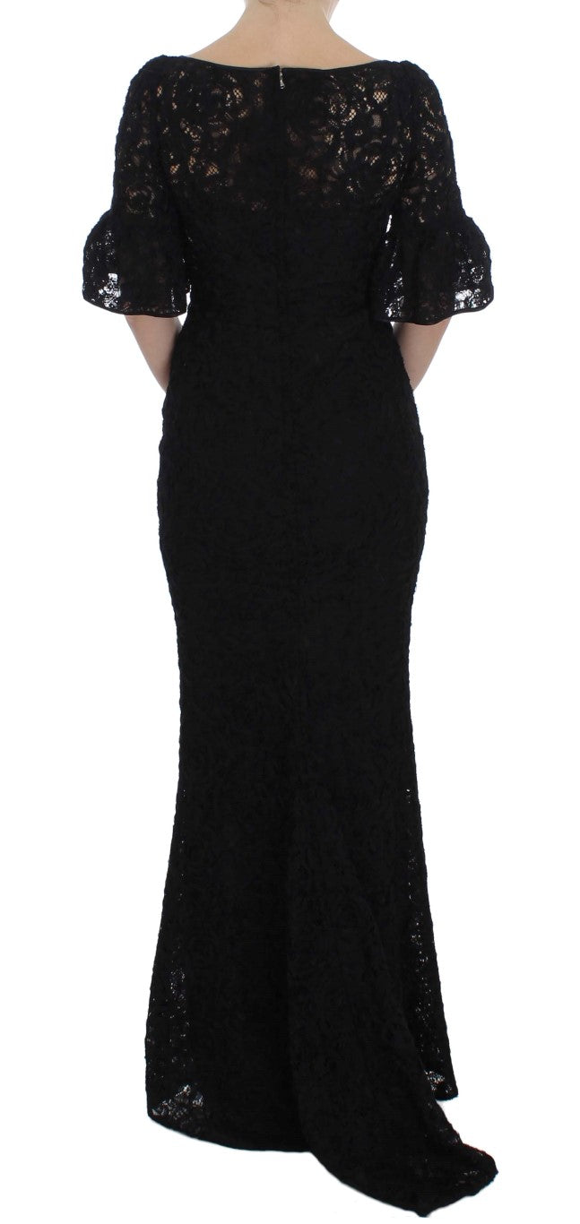 Elegant Black Floral Lace Maxi Dress - ventzia