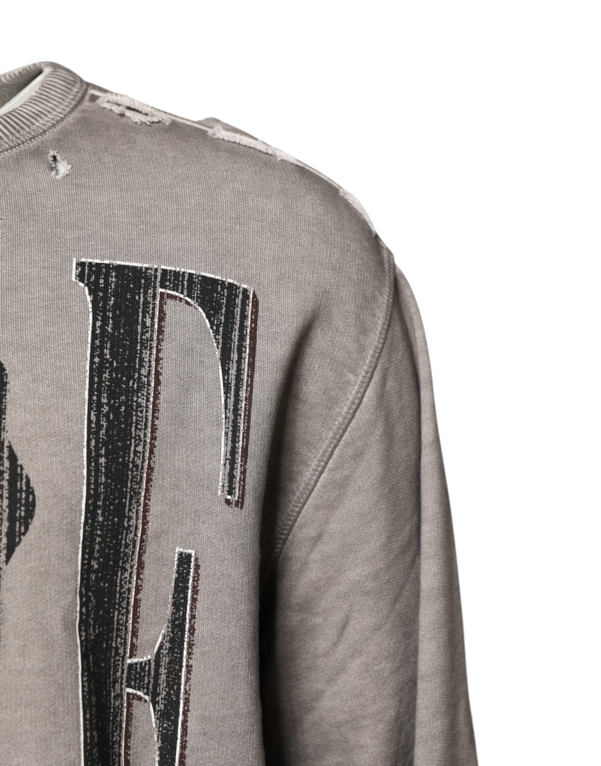 Gray Logo Print Crew Neck Pullover Sweater - ventzia