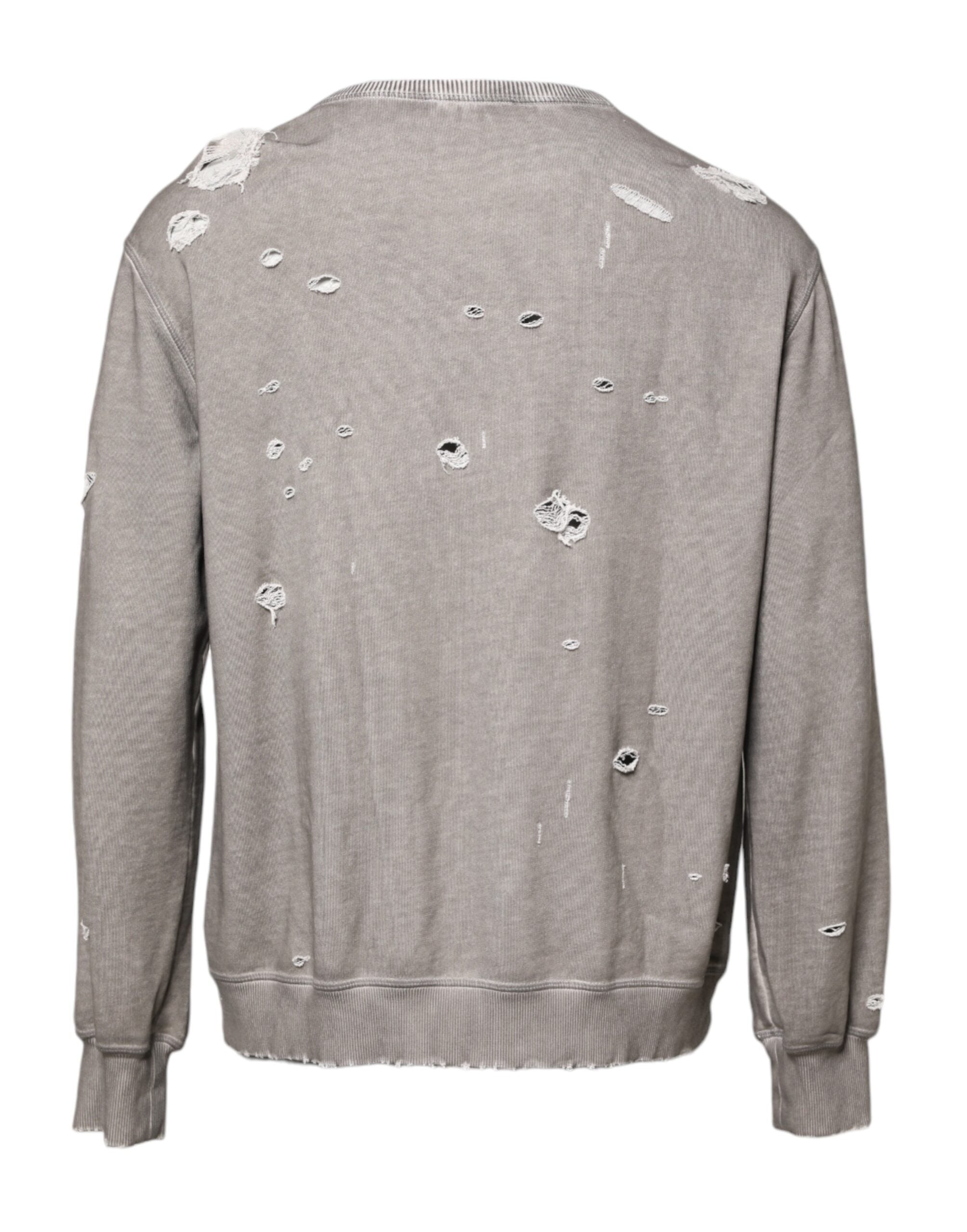 Gray Logo Print Crew Neck Pullover Sweater - ventzia