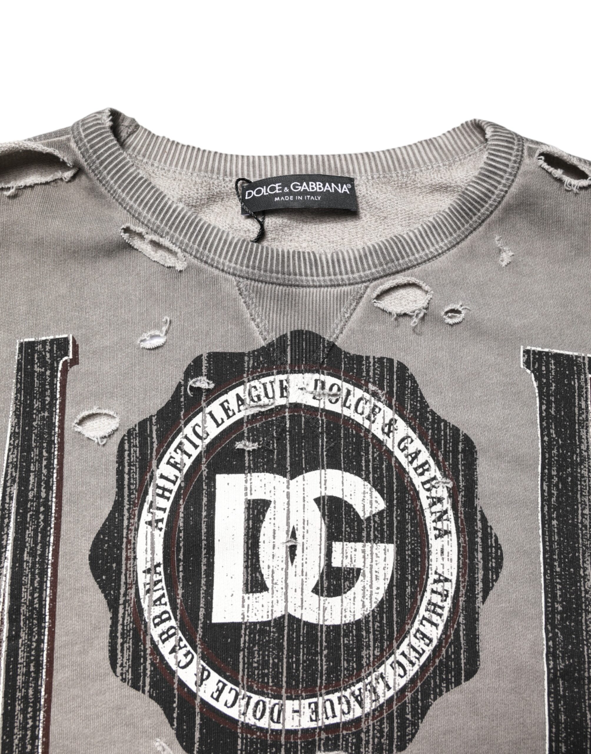 Gray Logo Print Crew Neck Pullover Sweater - ventzia