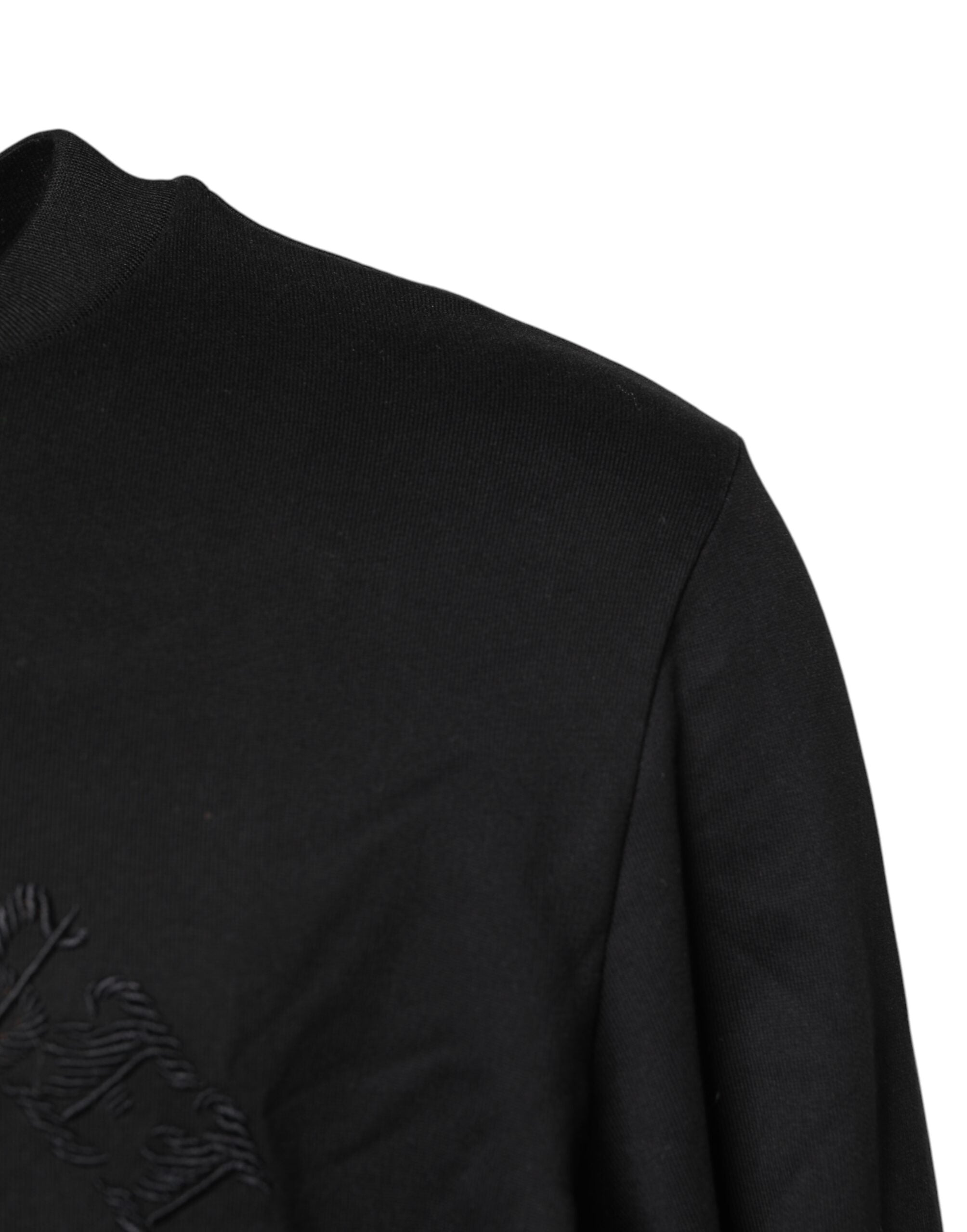 Black Embroidered Crew Neck Pullover Sweater - ventzia