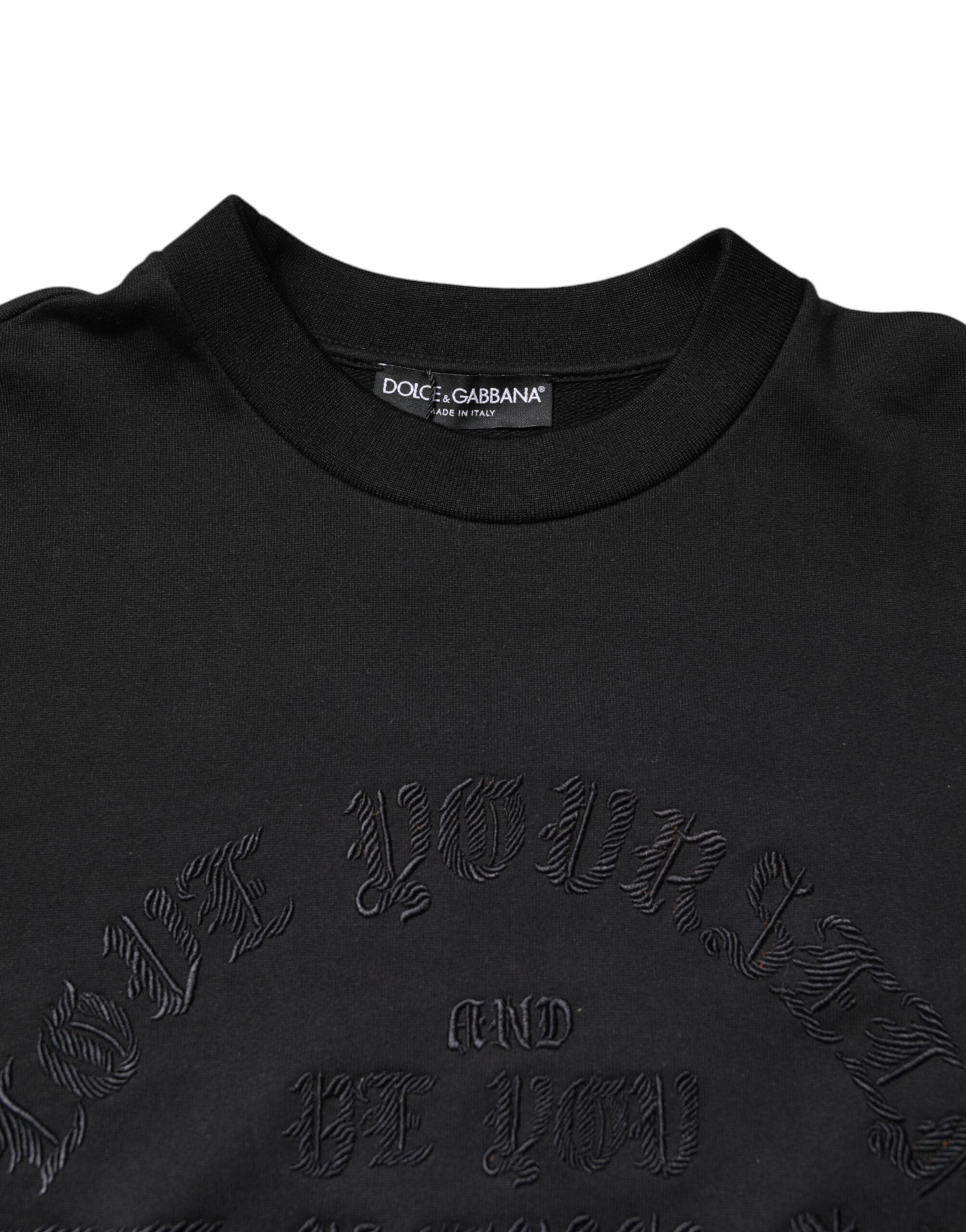Black Embroidered Crew Neck Pullover Sweater - ventzia