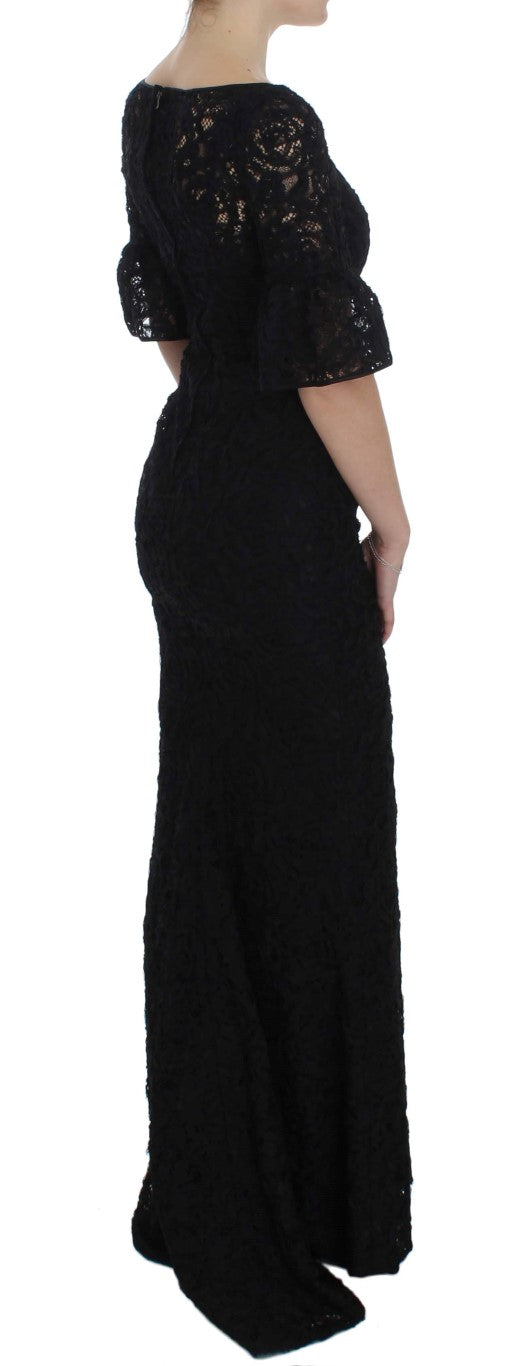 Elegant Black Floral Lace Maxi Dress - ventzia