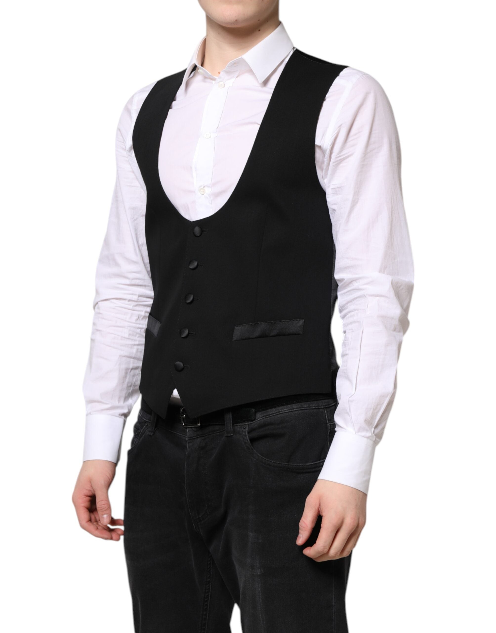 Black Wool Waistcoat Dress Formal Vest - ventzia