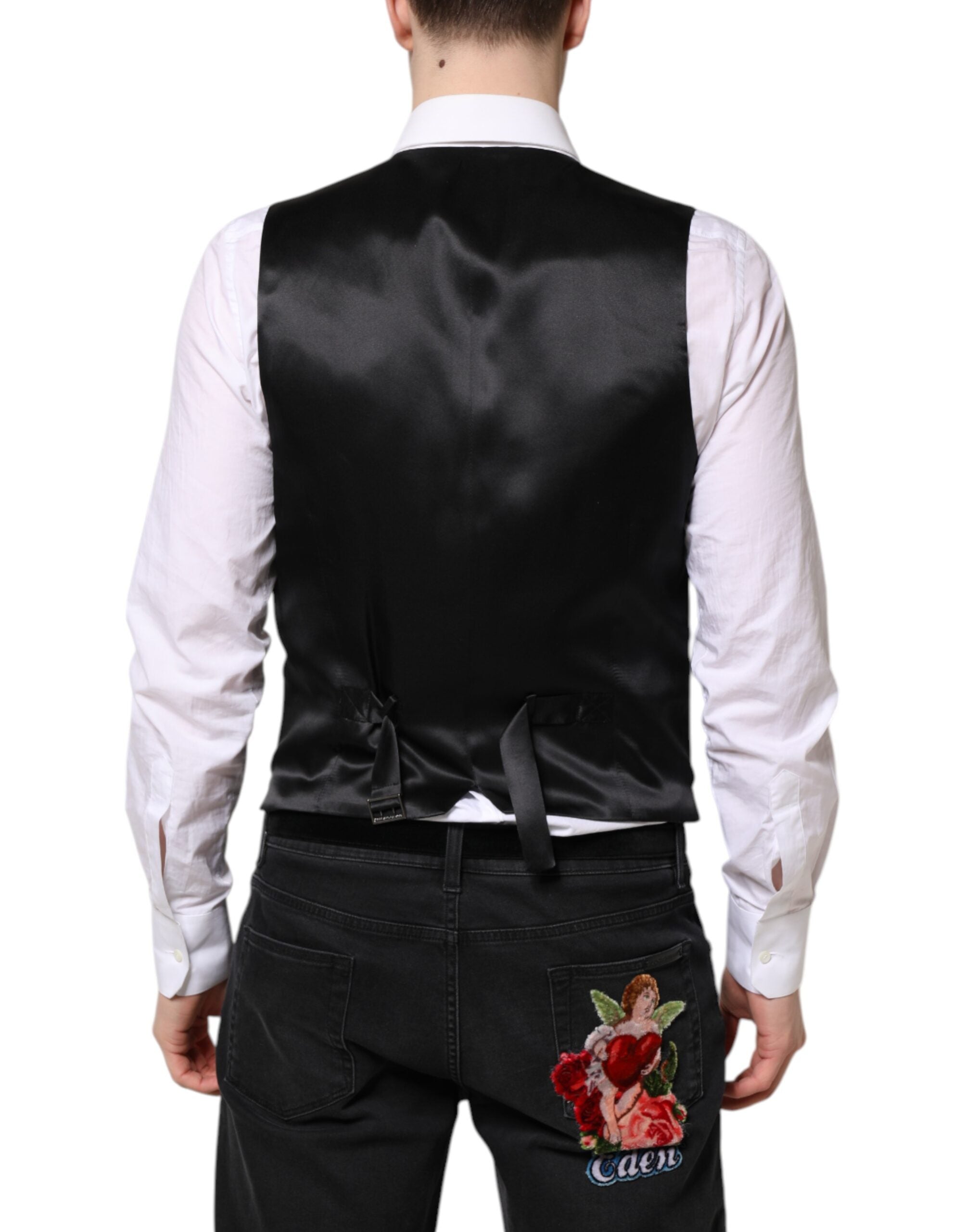 Black Wool Waistcoat Dress Formal Vest - ventzia