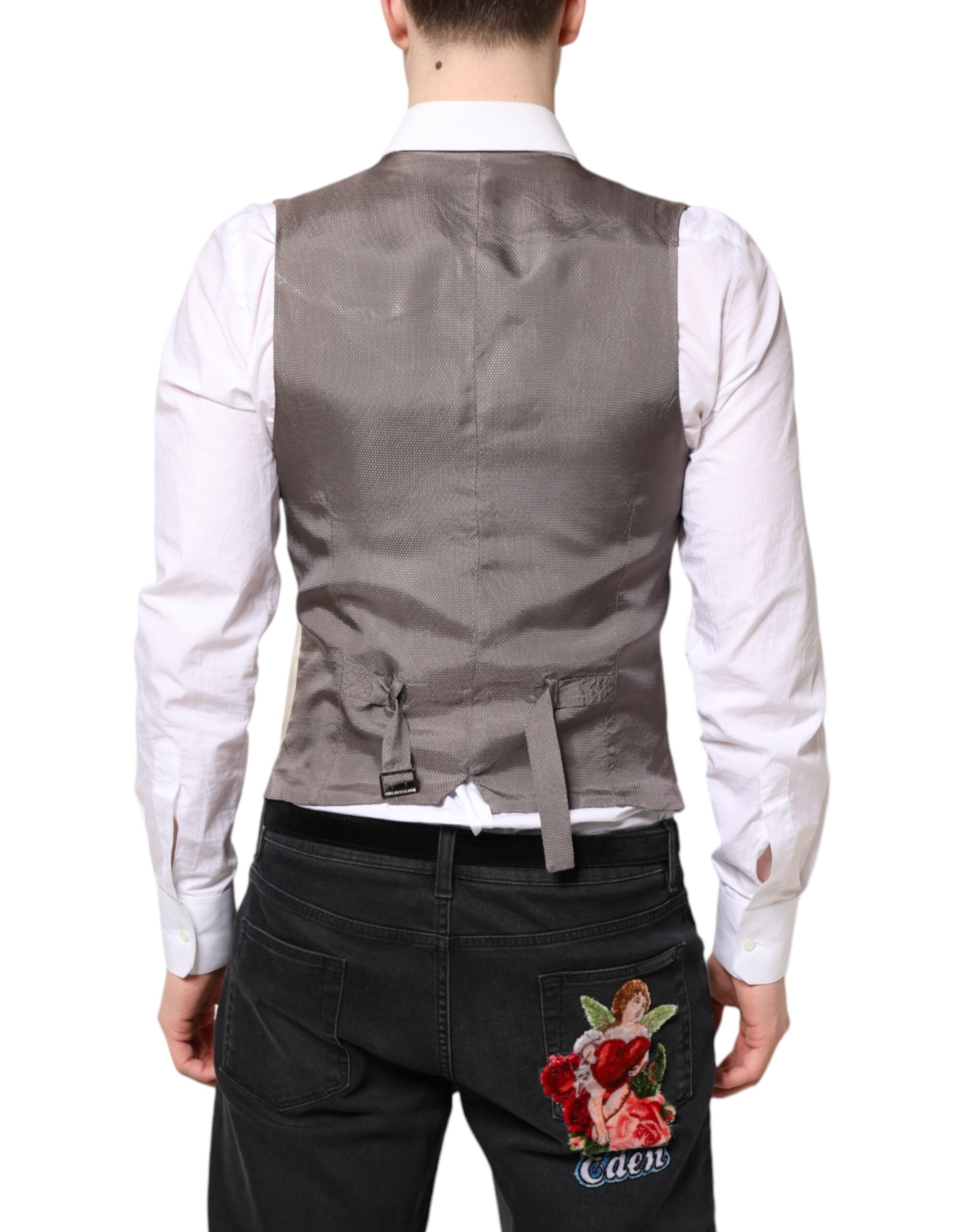 Beige Gray Dress Men Formal Waistcoat Vest - ventzia