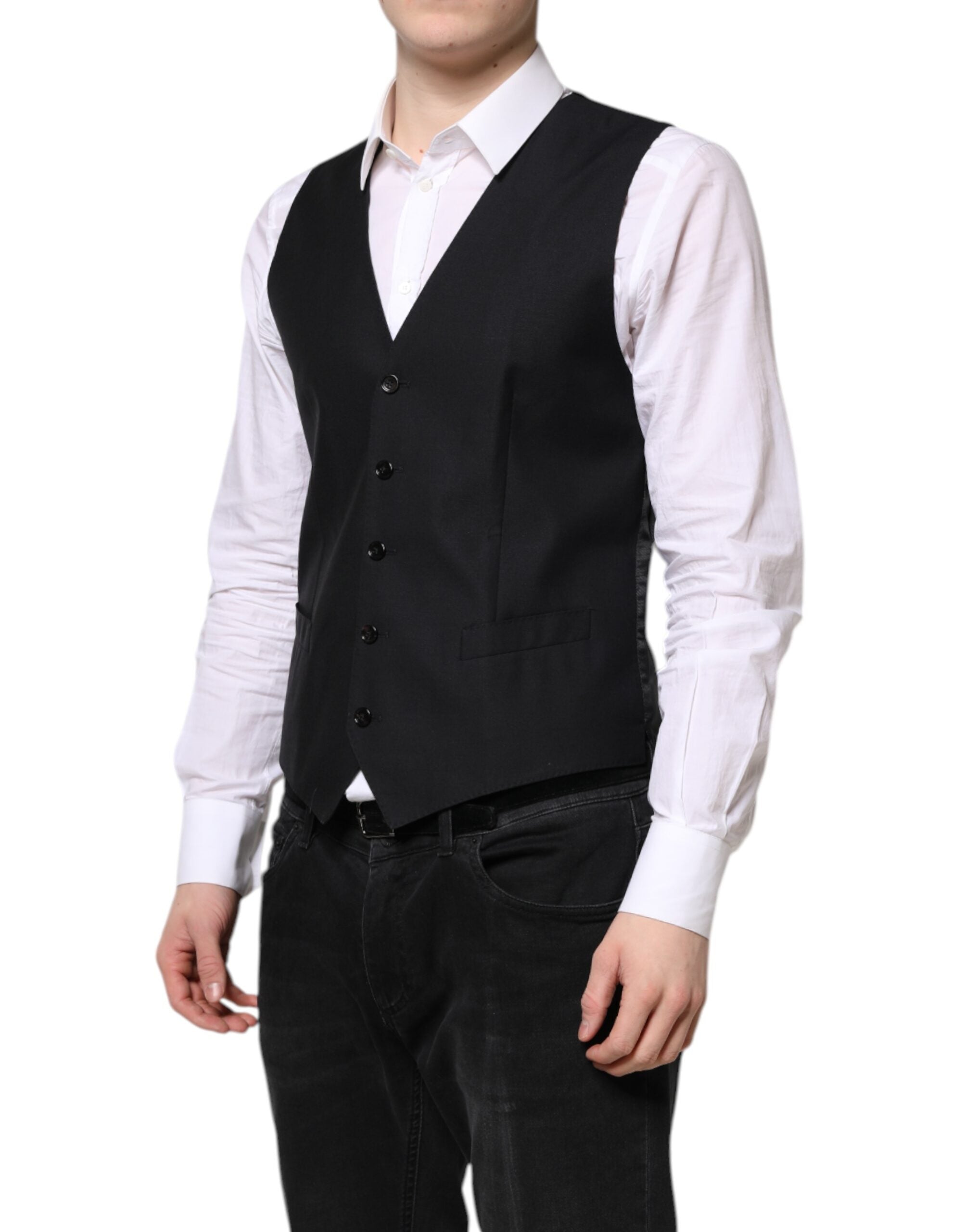 Black Wool Waistcoat Dress Formal Vest - ventzia