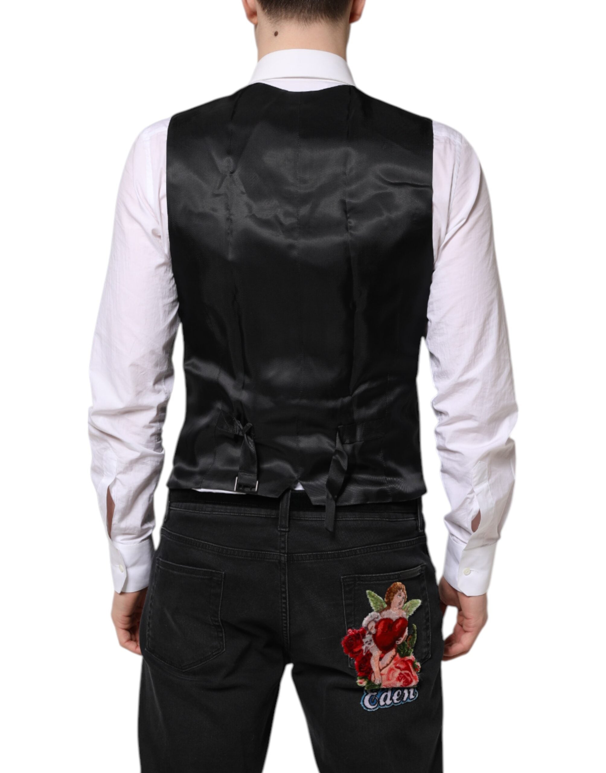 Black Wool Waistcoat Dress Formal Vest - ventzia