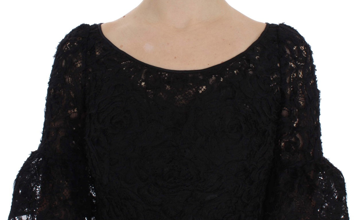 Elegant Black Floral Lace Maxi Dress - ventzia