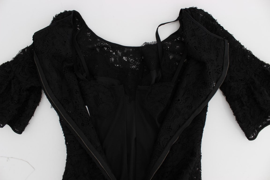 Elegant Black Floral Lace Maxi Dress - ventzia