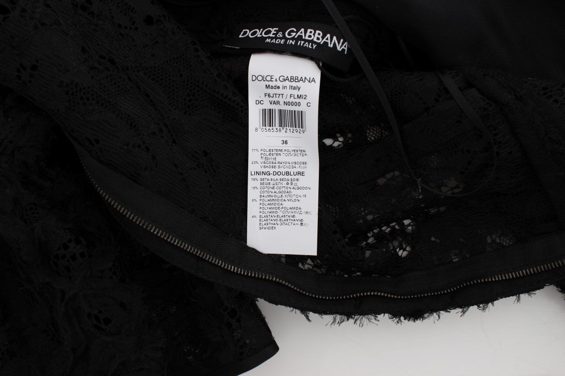 Elegant Black Floral Lace Maxi Dress - ventzia