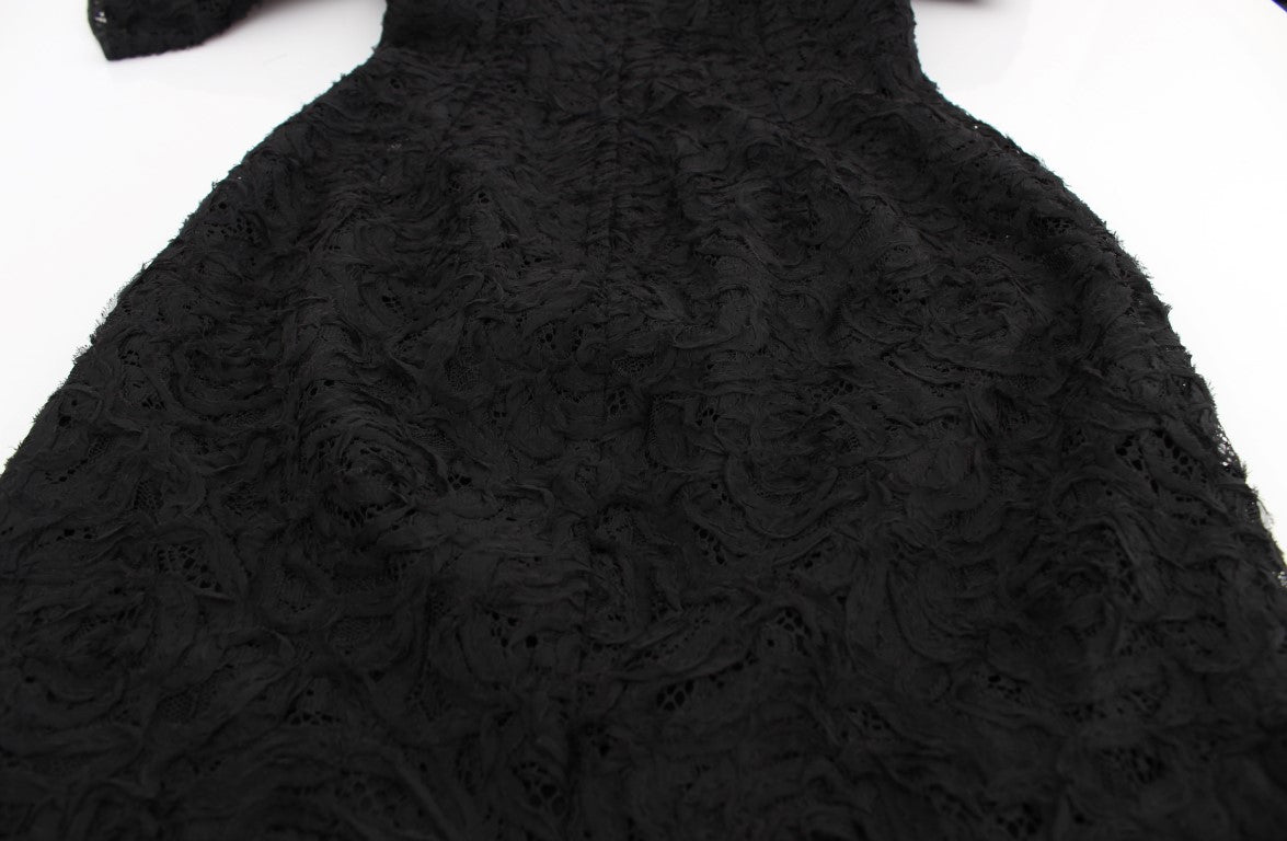 Elegant Black Floral Lace Maxi Dress - ventzia