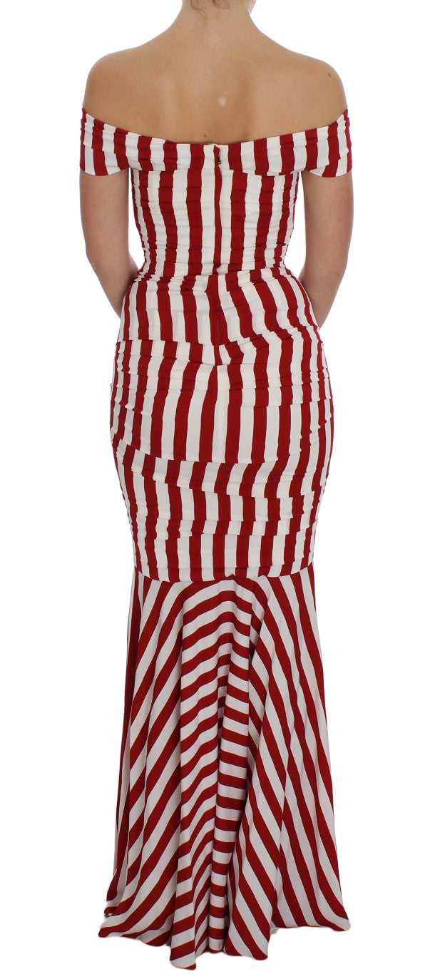 Elegant Red and White Striped Silk Bodycon Dress - ventzia