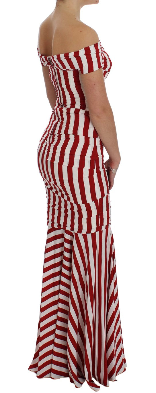 Elegant Red and White Striped Silk Bodycon Dress - ventzia