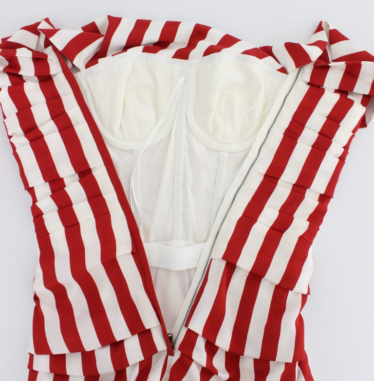 Elegant Red and White Striped Silk Bodycon Dress - ventzia