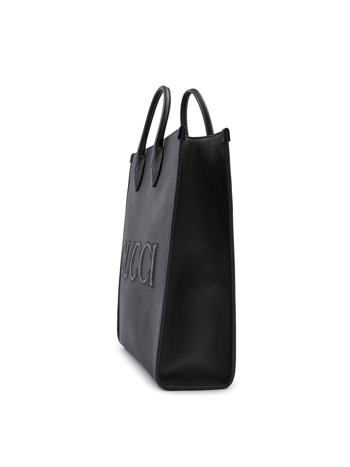 Black Leather Logo Medium Tote Bag - ventzia