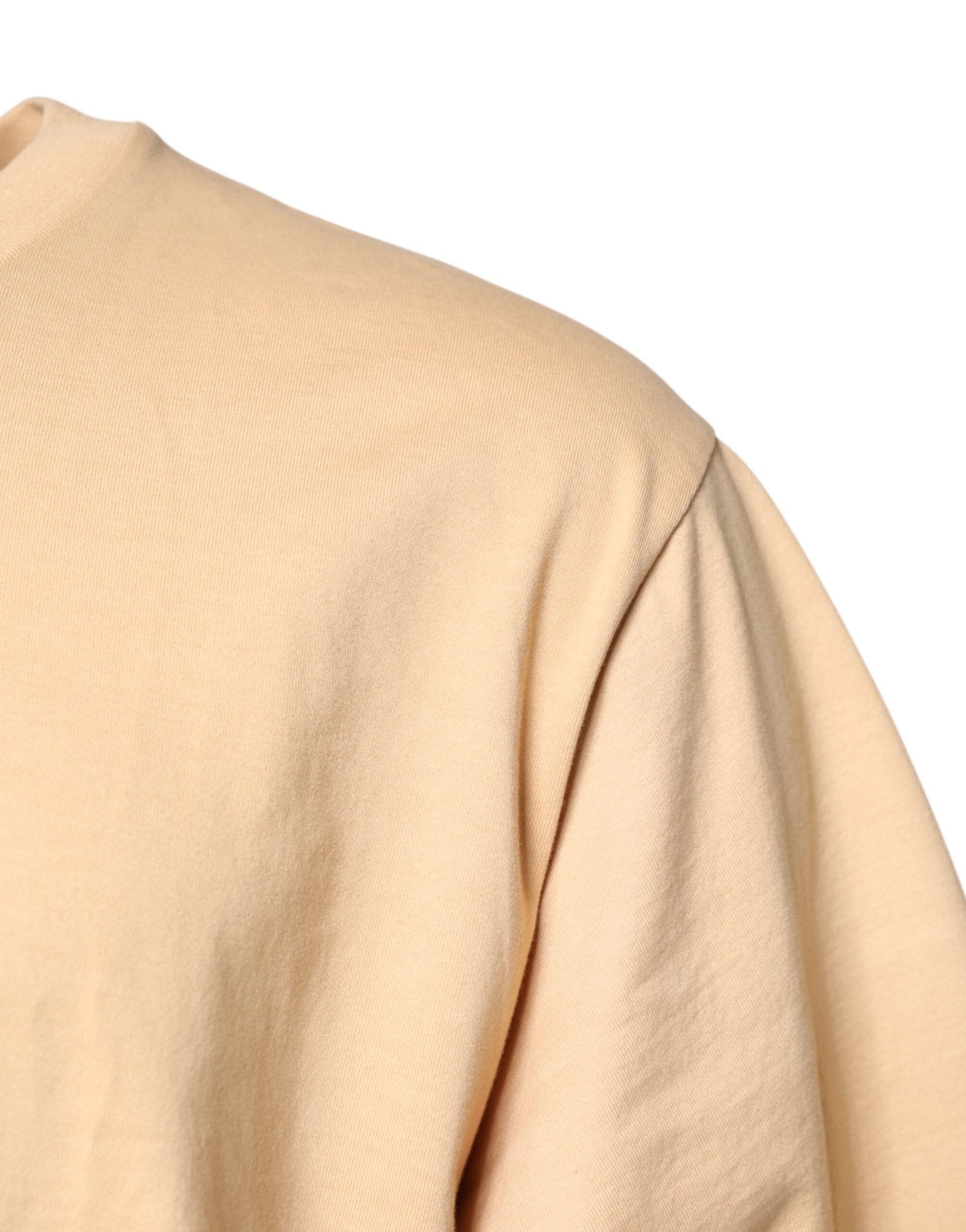 Beige Cotton Logo Print Crew Neck T-shirt - ventzia