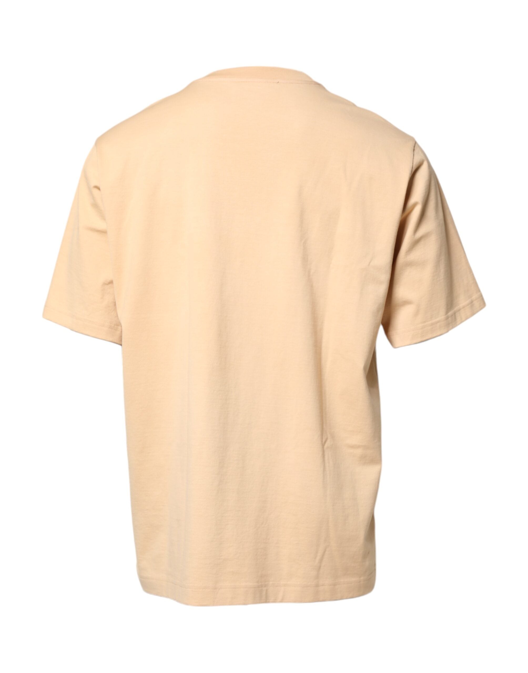 Beige Cotton Logo Print Crew Neck T-shirt - ventzia