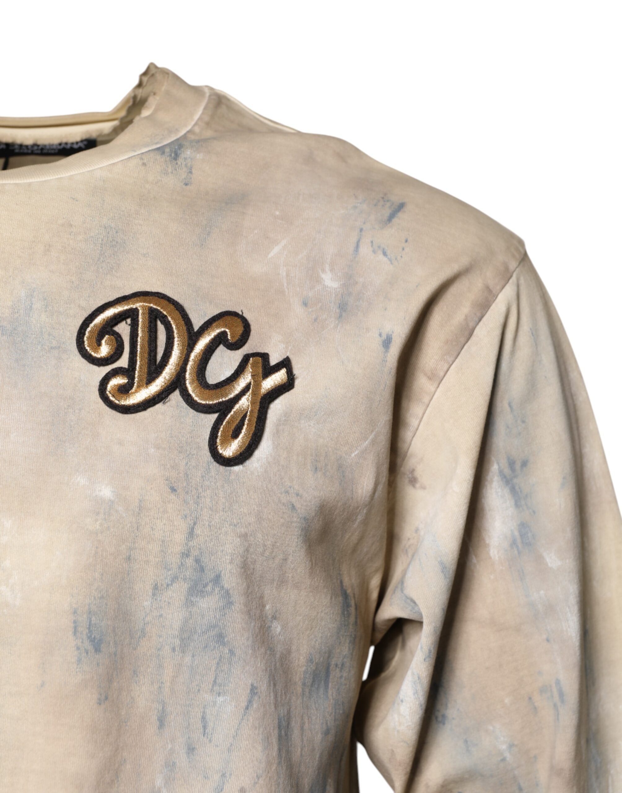 Beige Tie Dye DG Embroidery Cropped T-shirt - ventzia