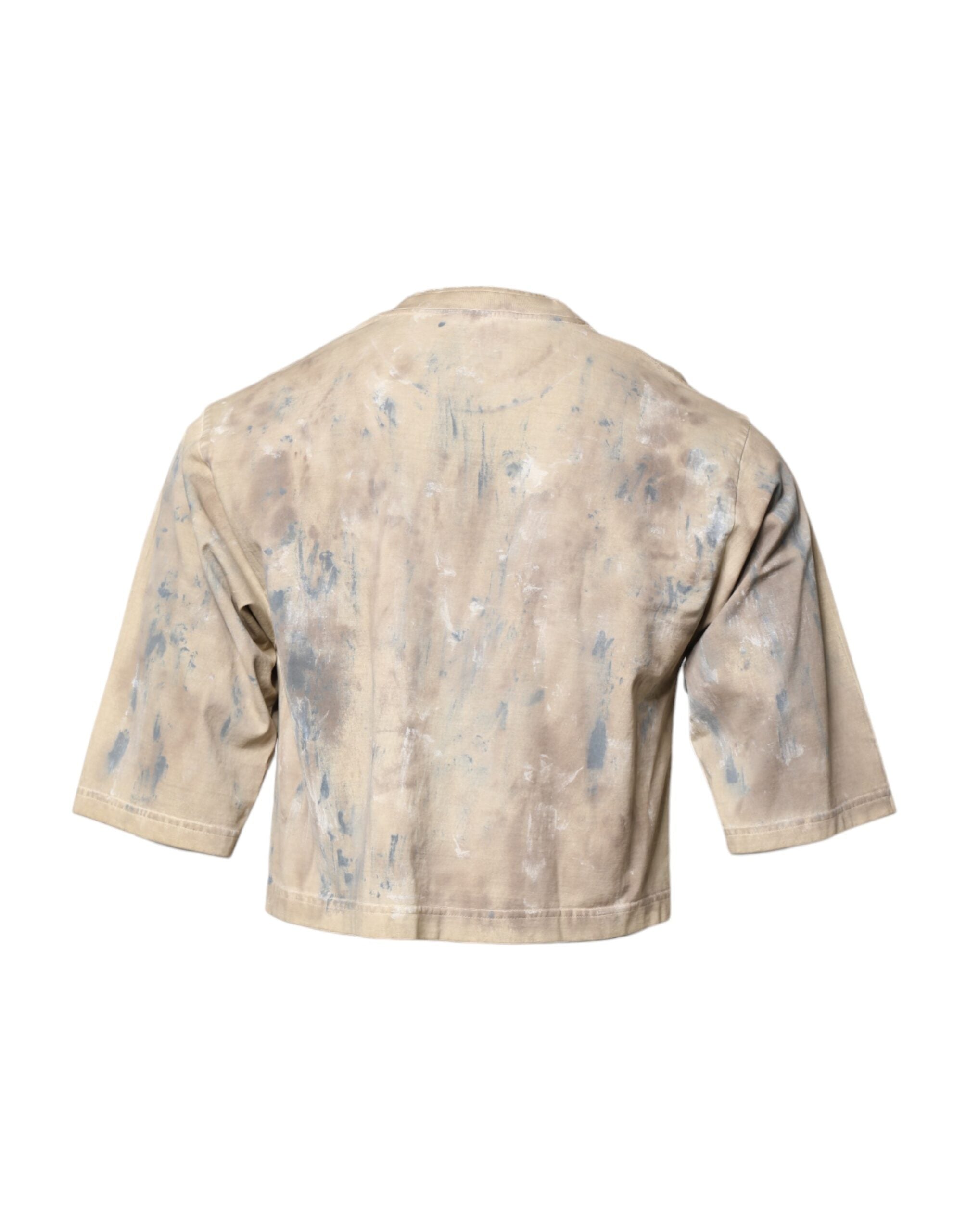 Beige Tie Dye DG Embroidery Cropped T-shirt - ventzia