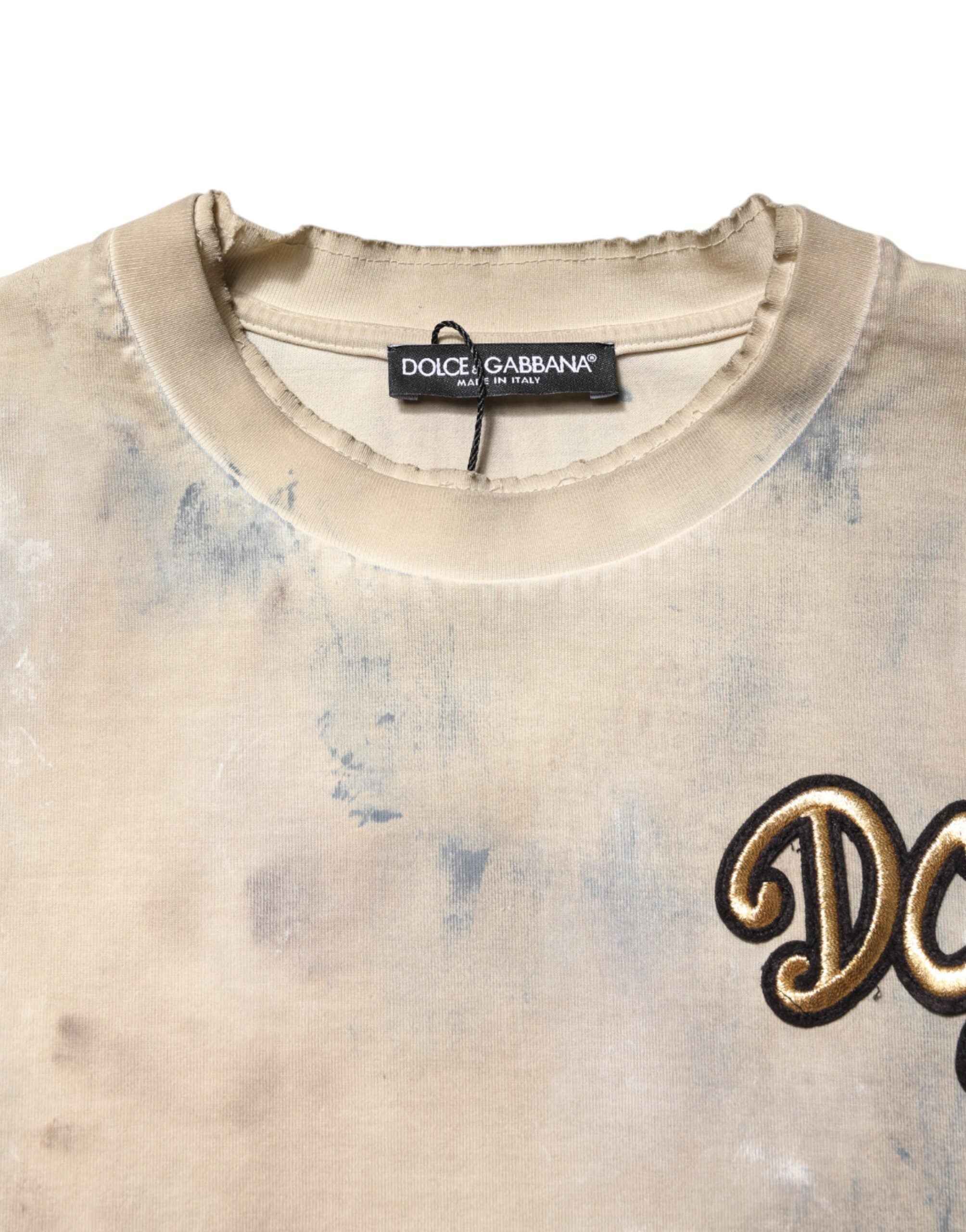 Beige Tie Dye DG Embroidery Cropped T-shirt - ventzia