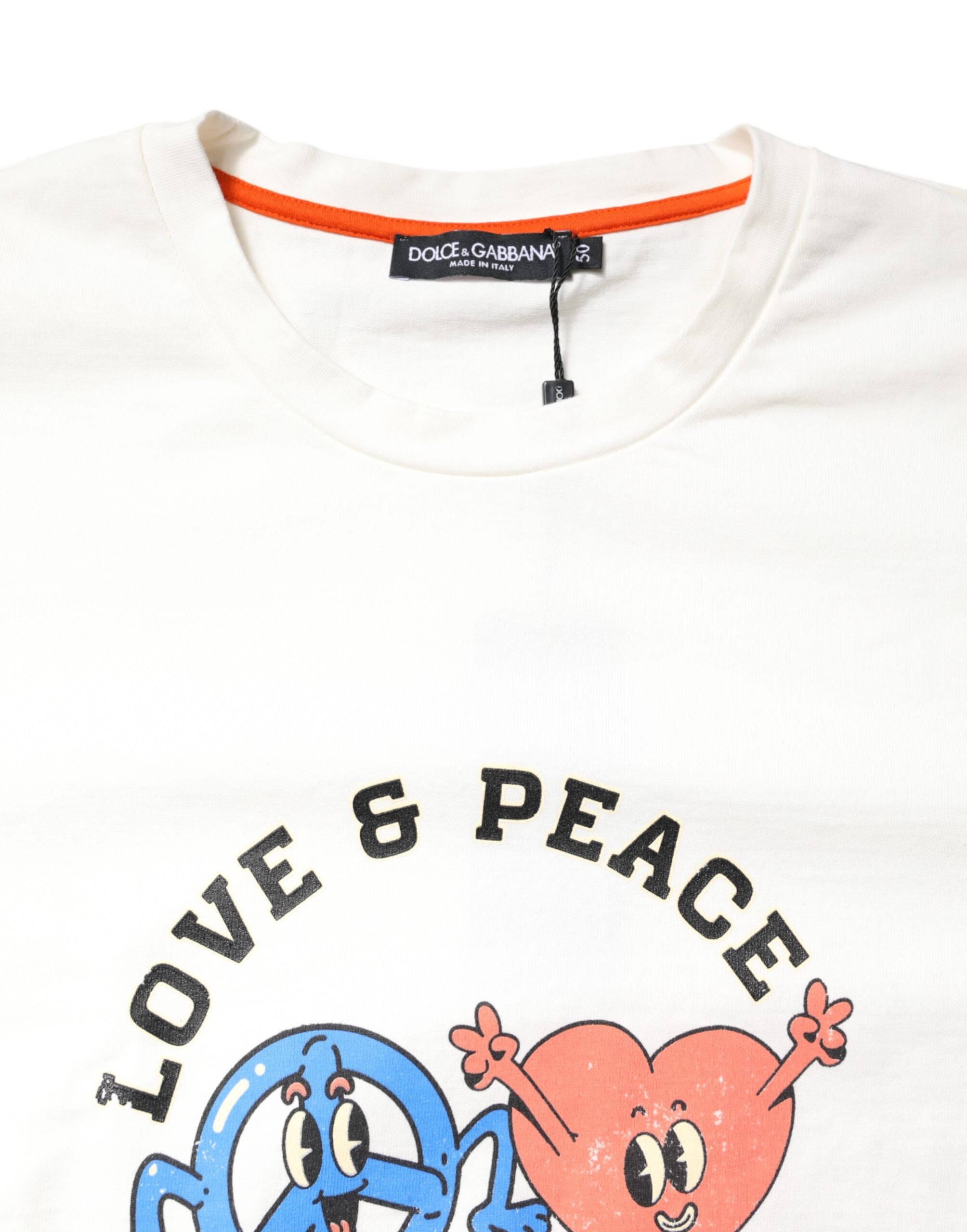 White LOVE & PEACE Print Crew Neck T-shirt - ventzia