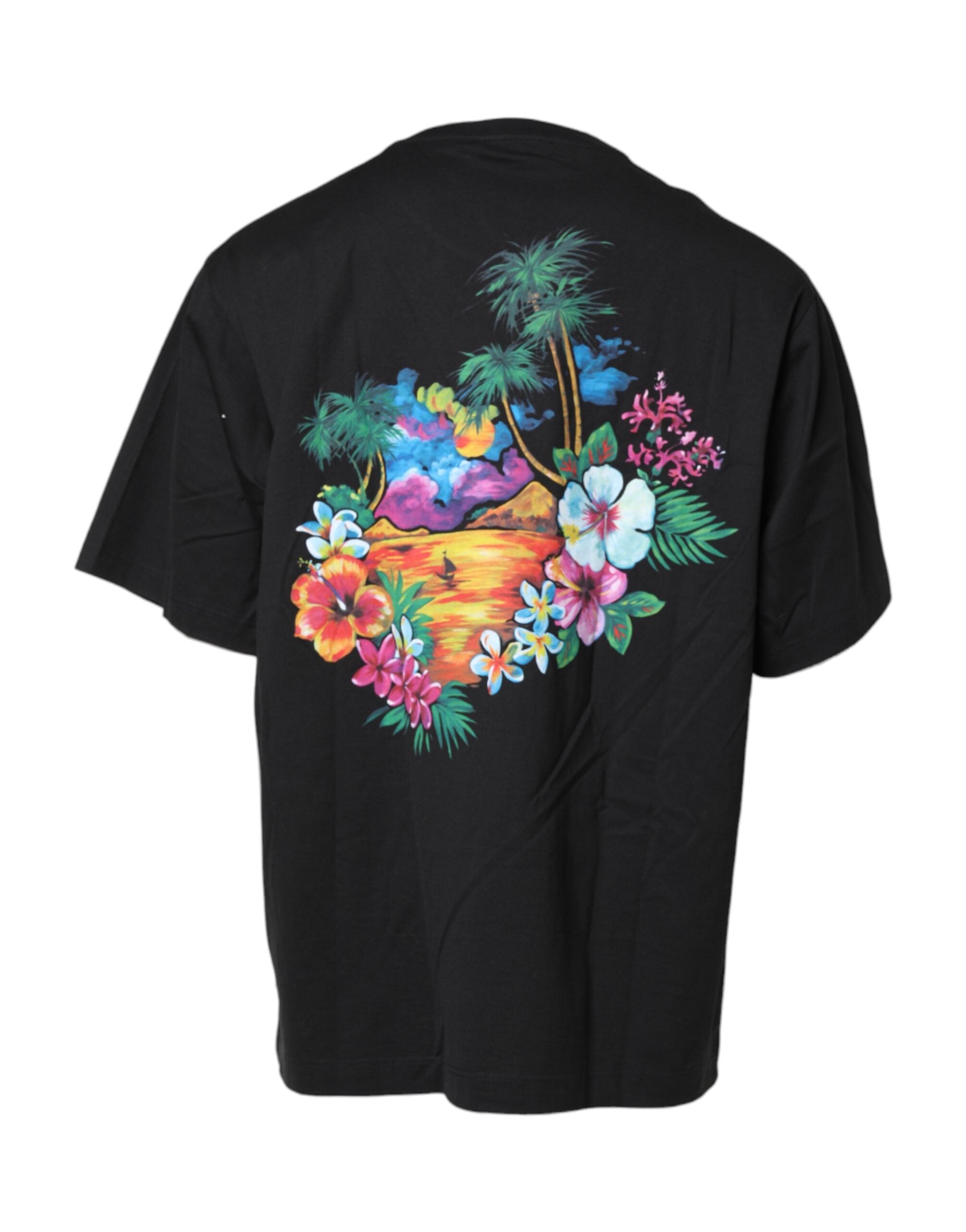Black DG Floral Print Crew Neck T-shirt - ventzia