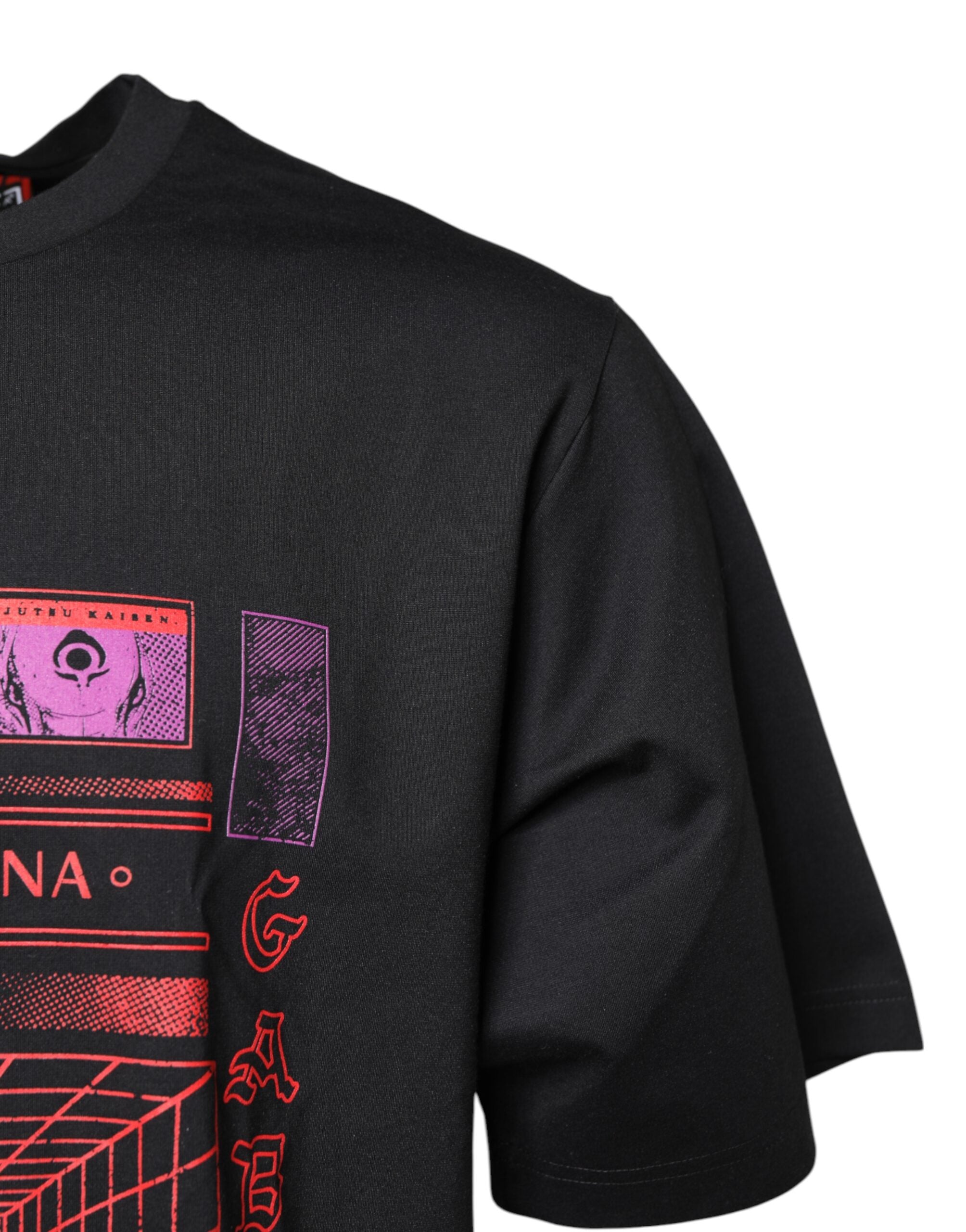Black Cotton Graphic Print Crew Neck T-shirt - ventzia