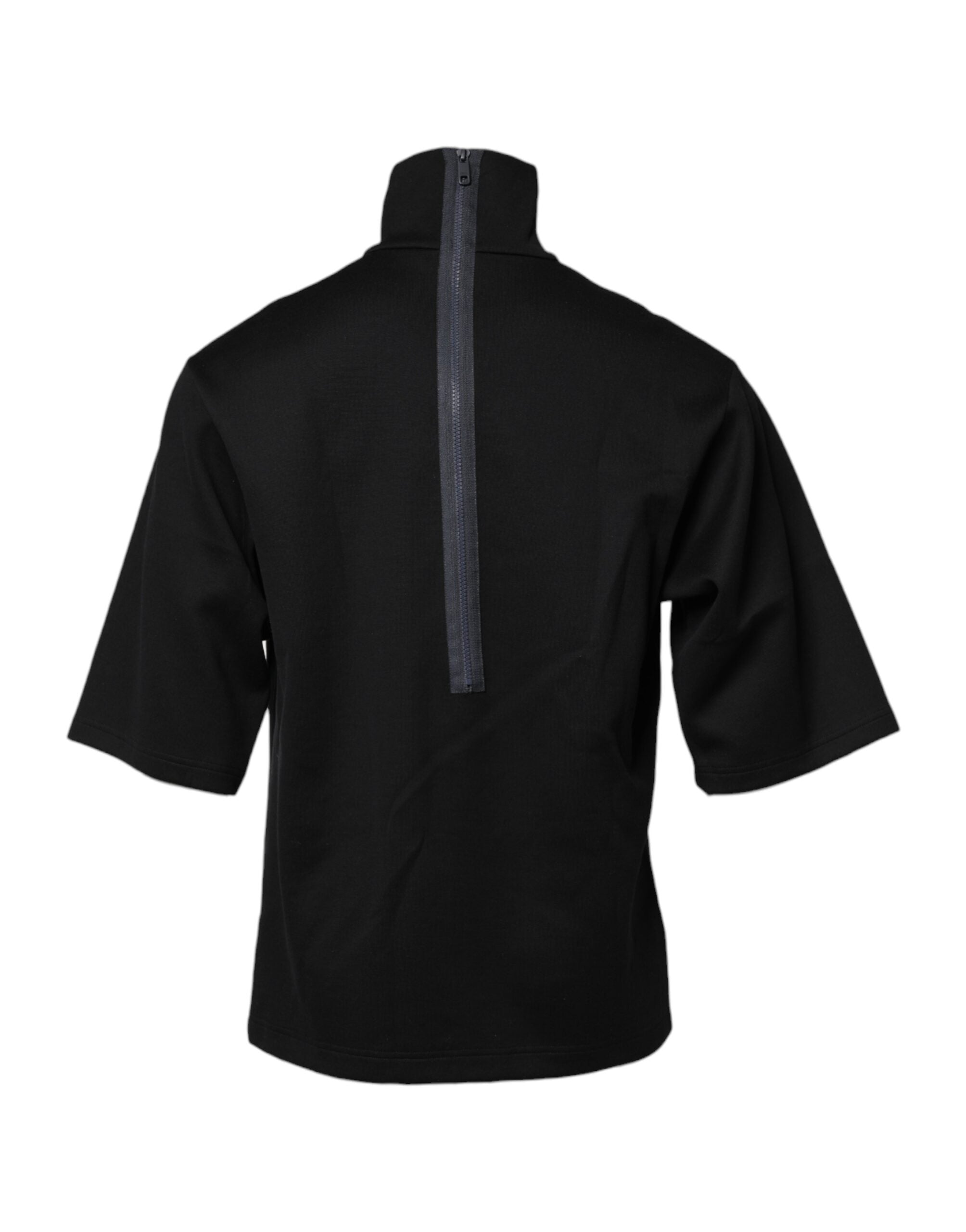 Black Cotton DG Print Turtleneck T-shirt - ventzia