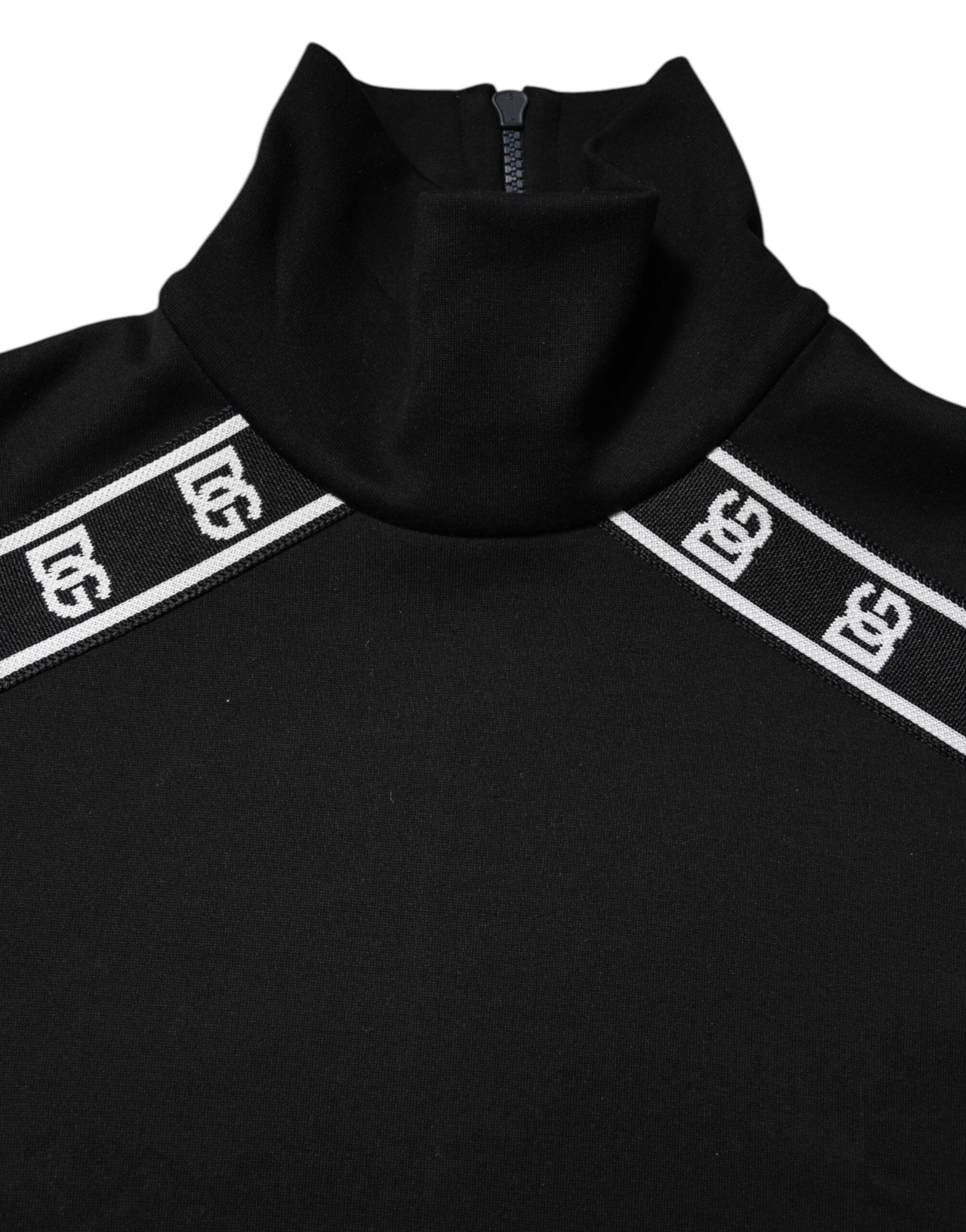 Black Cotton DG Print Turtleneck T-shirt - ventzia