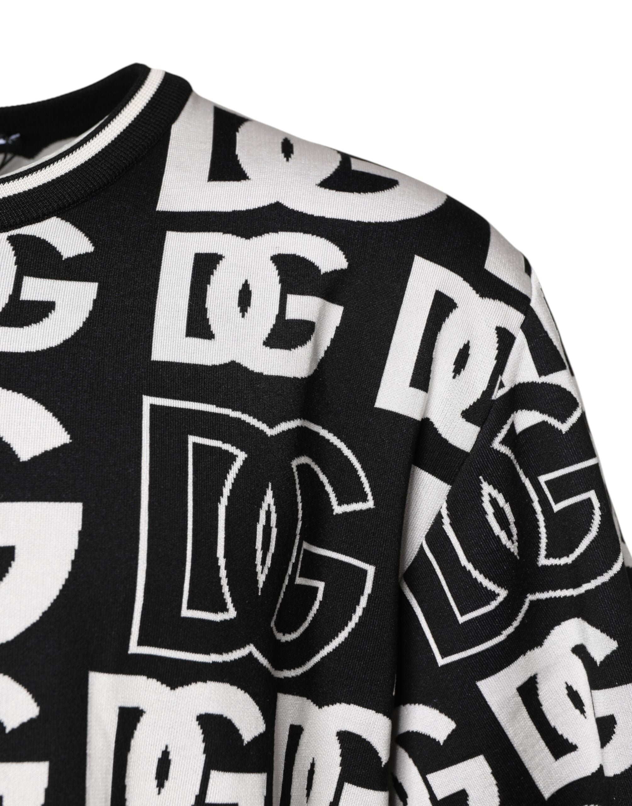 Black White Silk Knit DG Print T-shirt - ventzia