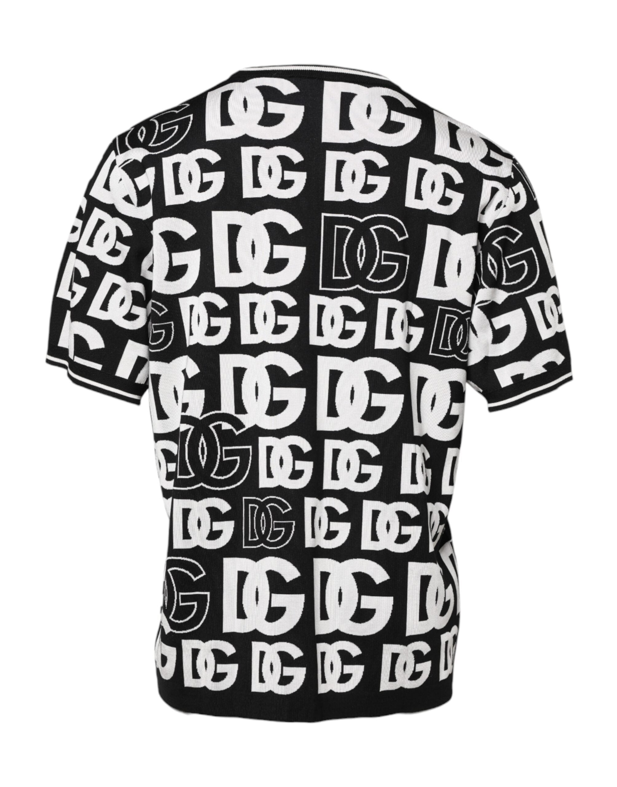 Black White Silk Knit DG Print T-shirt - ventzia
