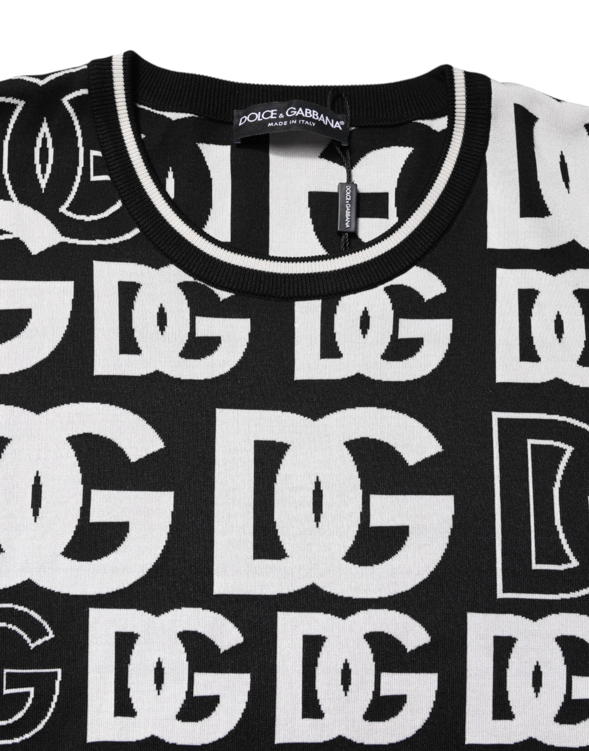 Black White Silk Knit DG Print T-shirt - ventzia