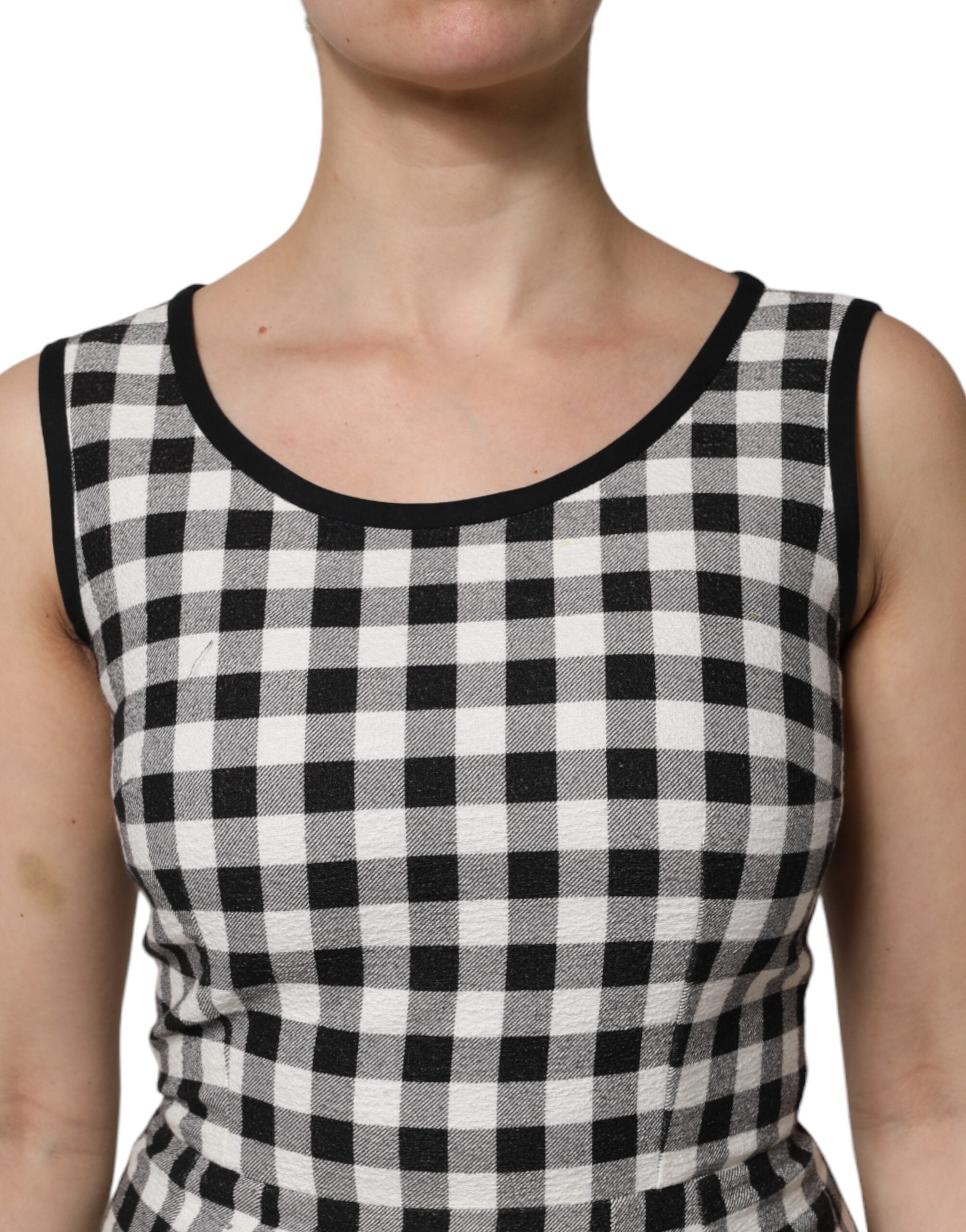 White Black Checkered Sleeveless Sheath Dress - ventzia