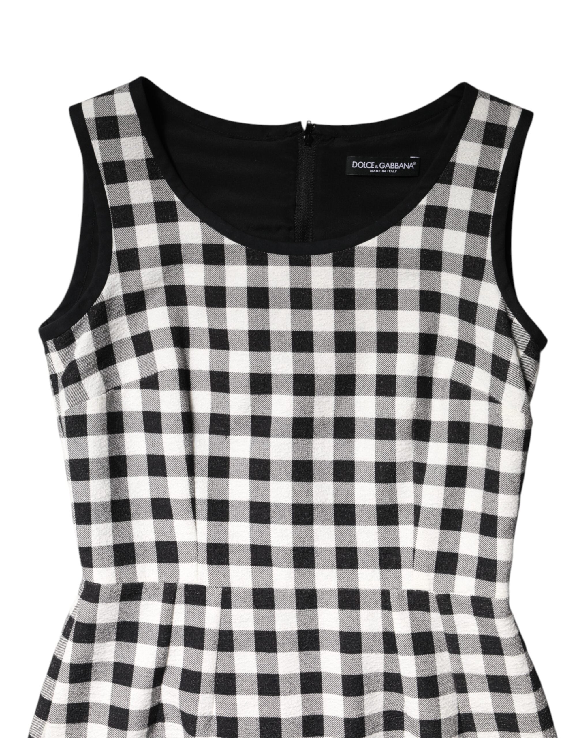 White Black Checkered Sleeveless Sheath Dress - ventzia