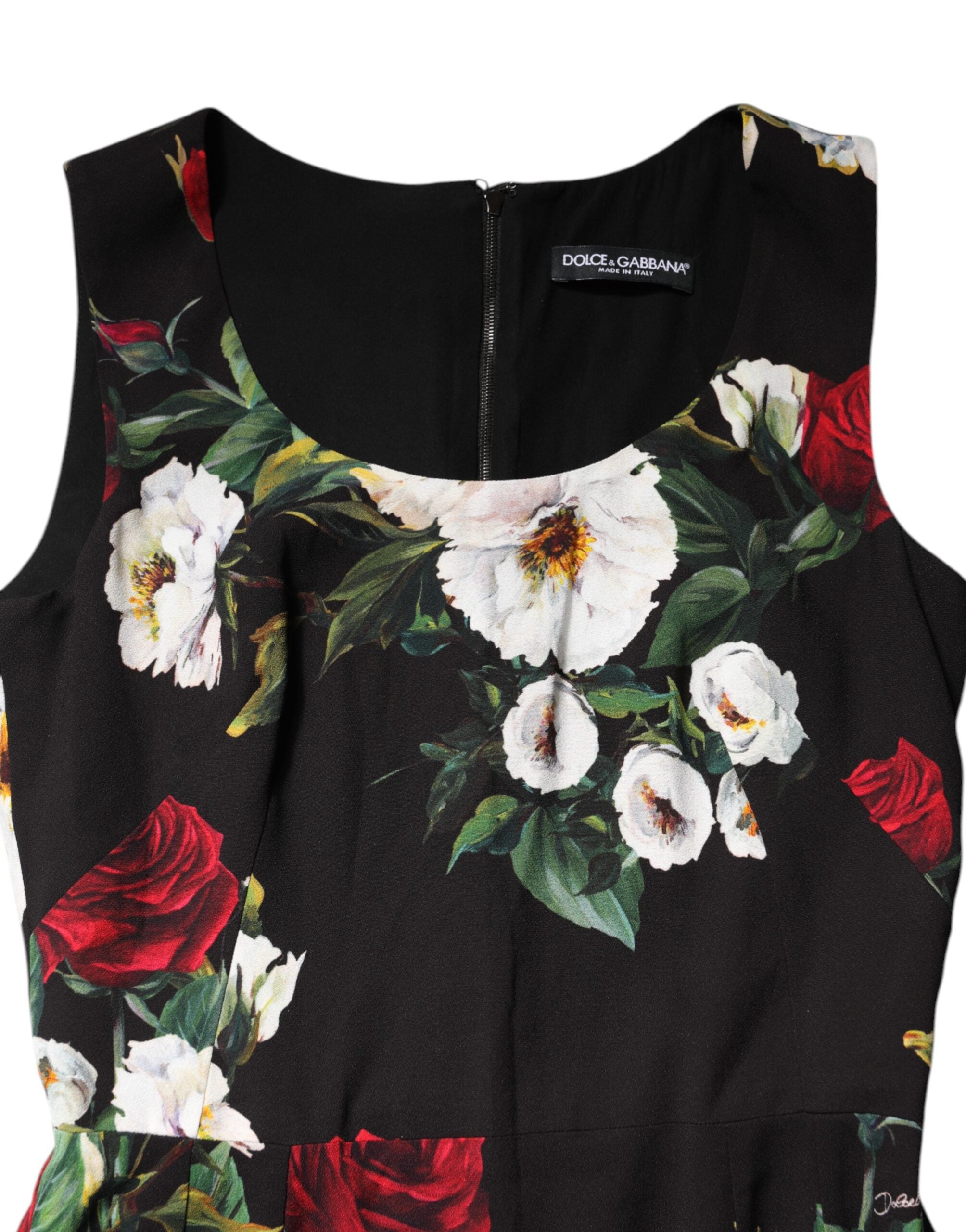 Black Floral Print Sleeveless Sheath Dress - ventzia