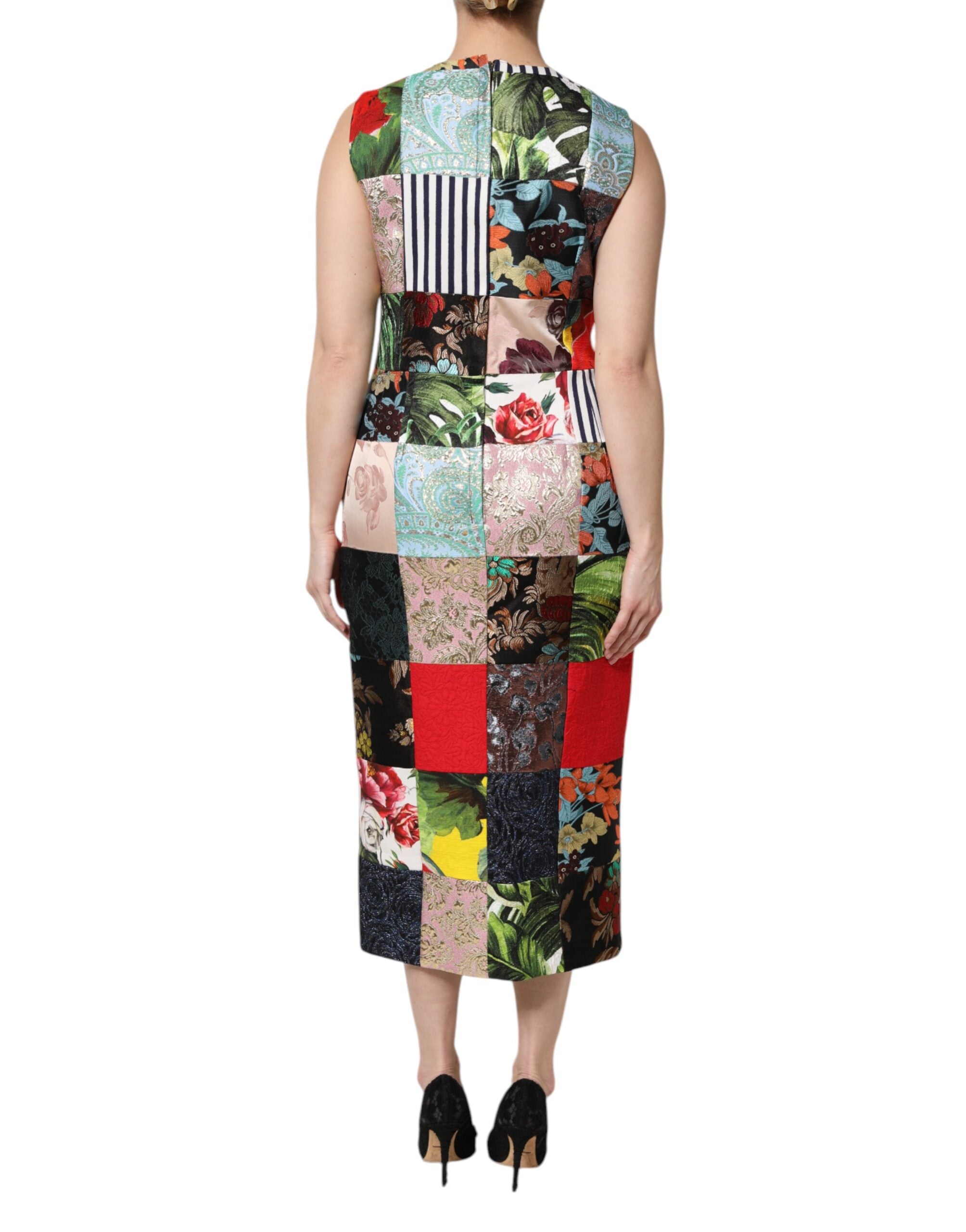 Multicolor Patchwork Sleeveless Sheath Dress - ventzia