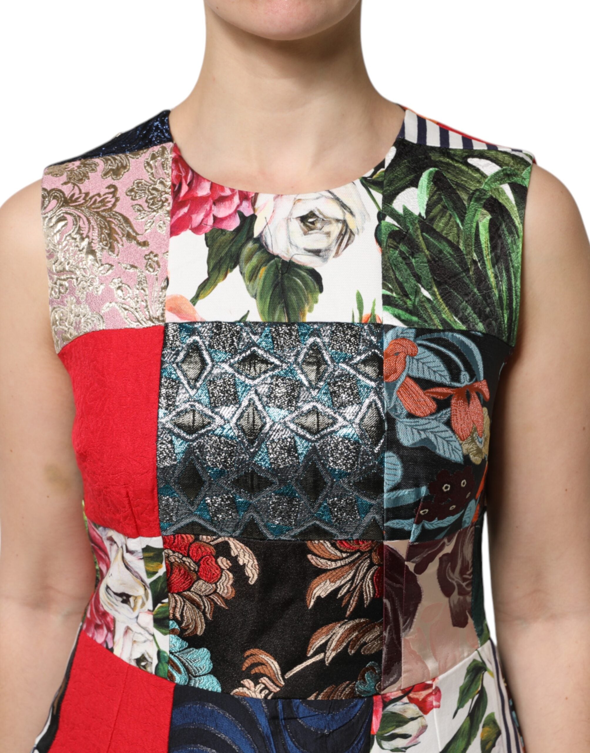 Multicolor Patchwork Sleeveless Sheath Dress - ventzia